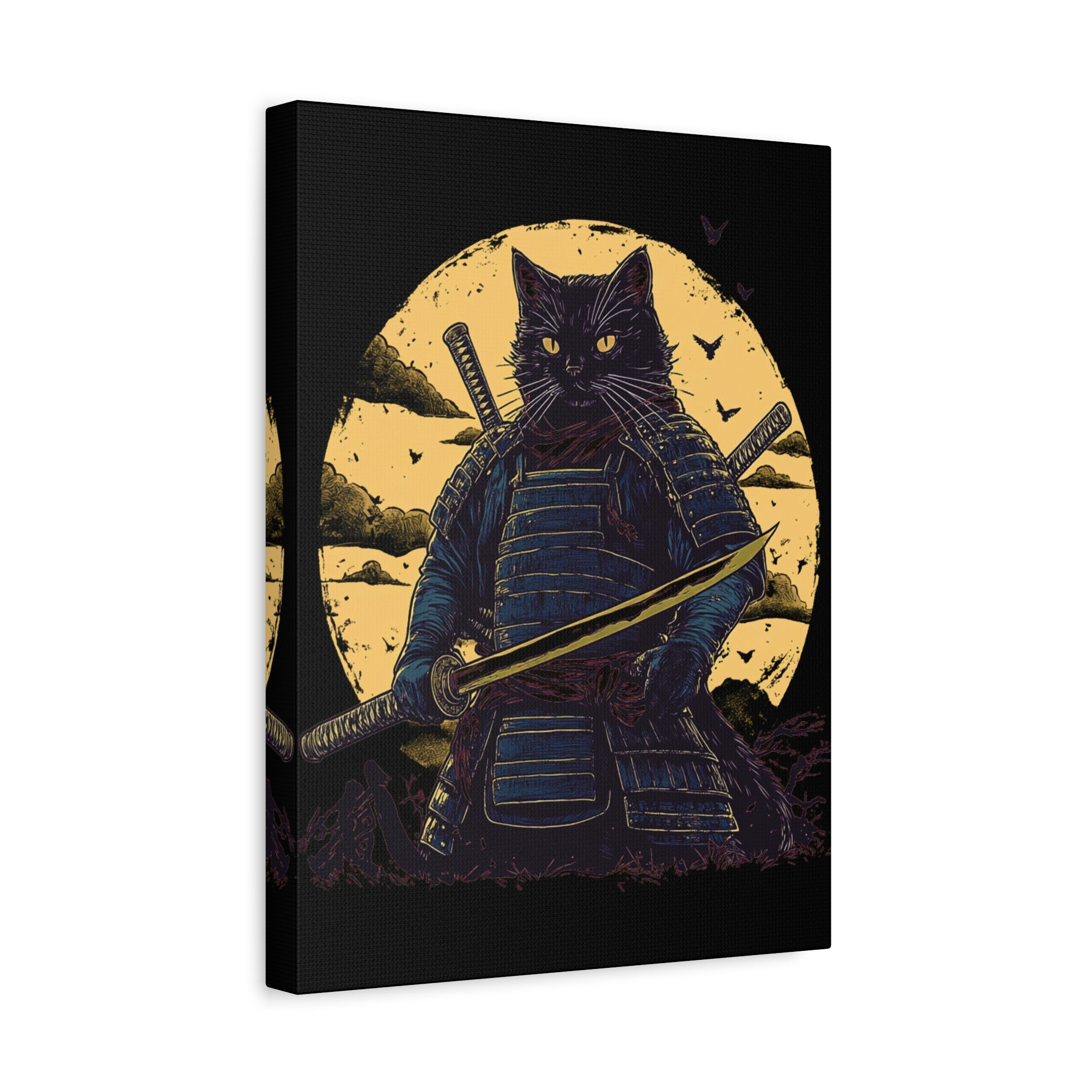 canvas-wall-art-samurai-cat-japanese-style-sunset-retro-wall-decor-stretched-matte-canvas-wall-hanging-home-decor-retro-wall-