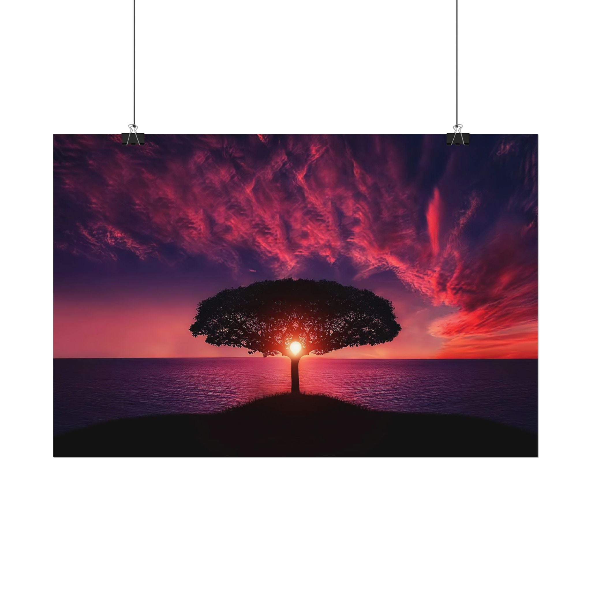 Panoramic Sunset Poster Print, Tree Wall Art, Scenery Decor, Exra Large Wall Art, Canvas Art Print, Landscape, Nature Wall Decor