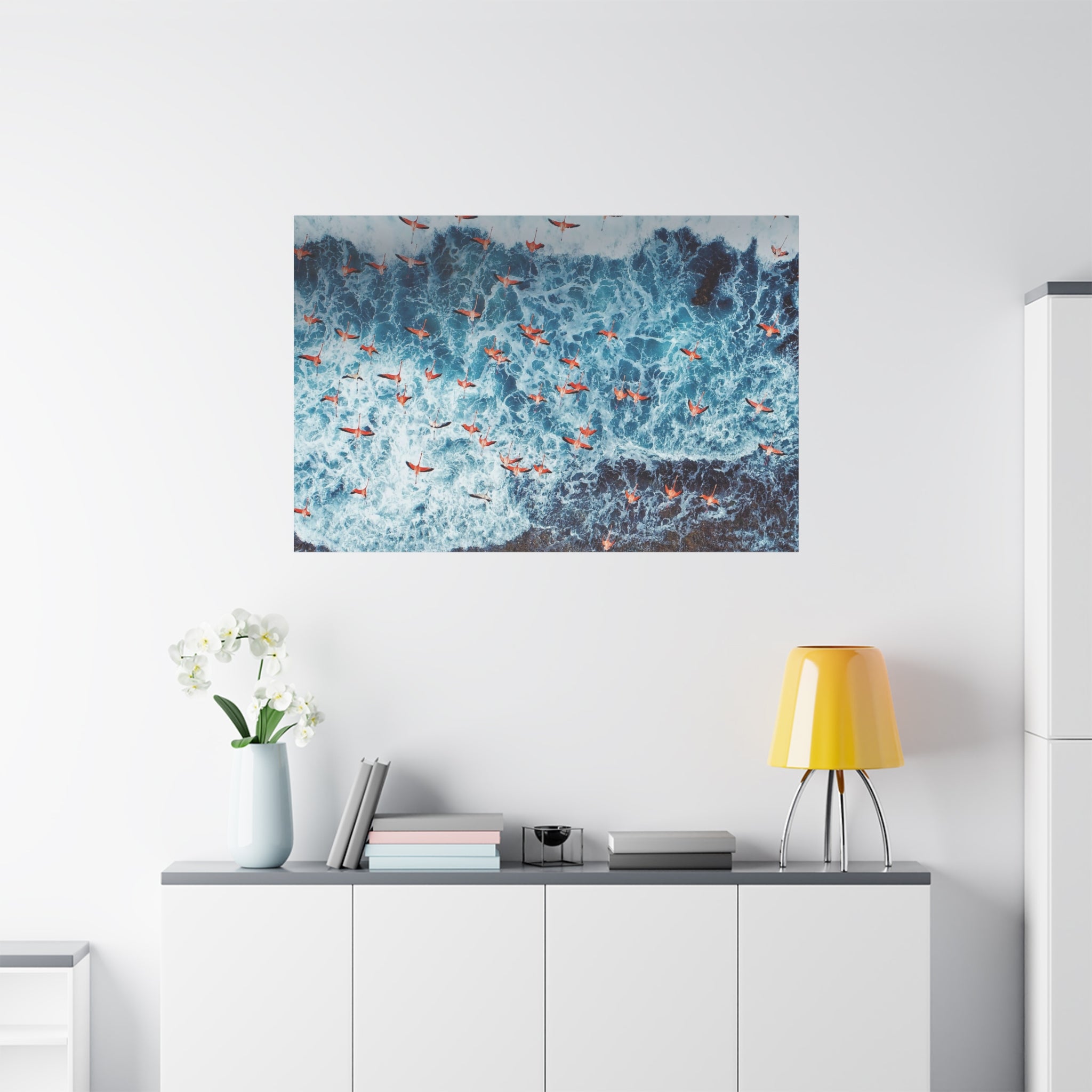 pink-flamingo-birds-canvas-wall-art-ocean-landscape-print-matte-stretched-home-decor-tropical-beach-painting-animal-wall-deco