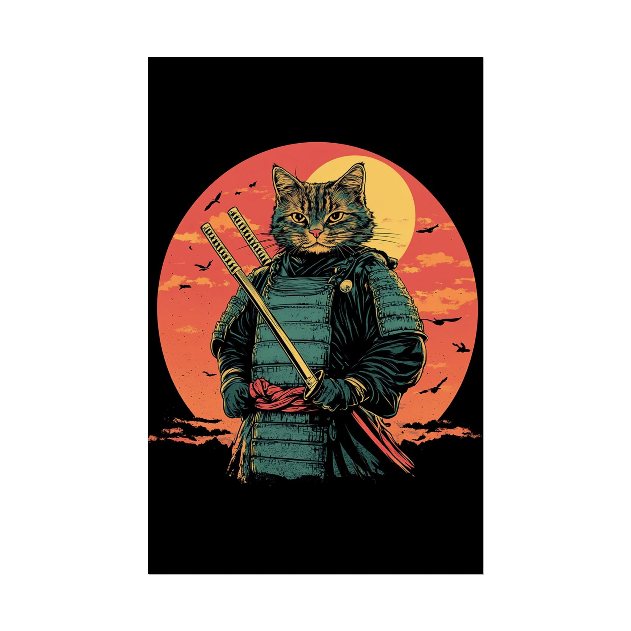retro-wall-art-samurai-cat-japanese-style-sunset-rolled-posters-home-decor-wall-hanging-poster-gift-japanese-art-poster-1