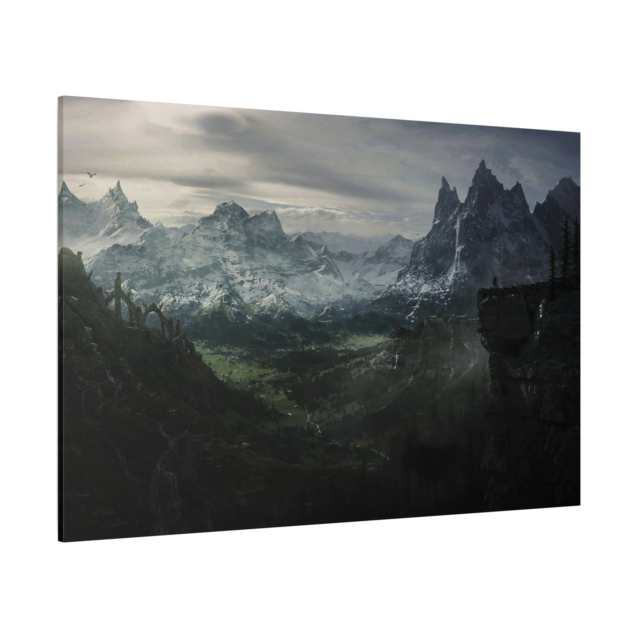 The Elder Scrolls Skyrim Canvas Wall Art - Dark Landscape Dragon Game Canvas Print Room Decor, Gaming Wall Art, Skyrim Gift