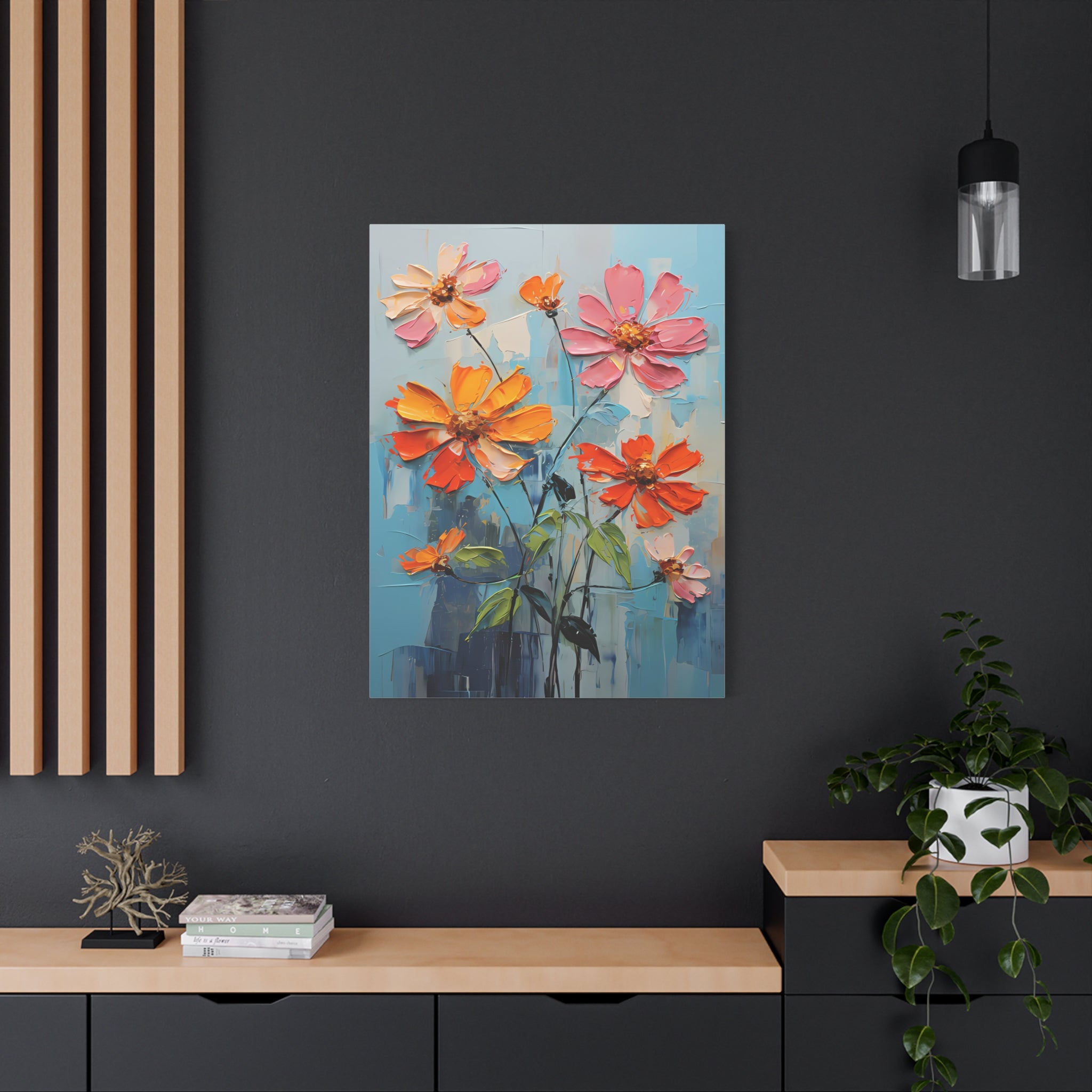 canvas-print-zinnia-flowers-impasto-matte-stretched-art-floral-wall-decor-botanical-artwork-impressionist-painting-reproducti