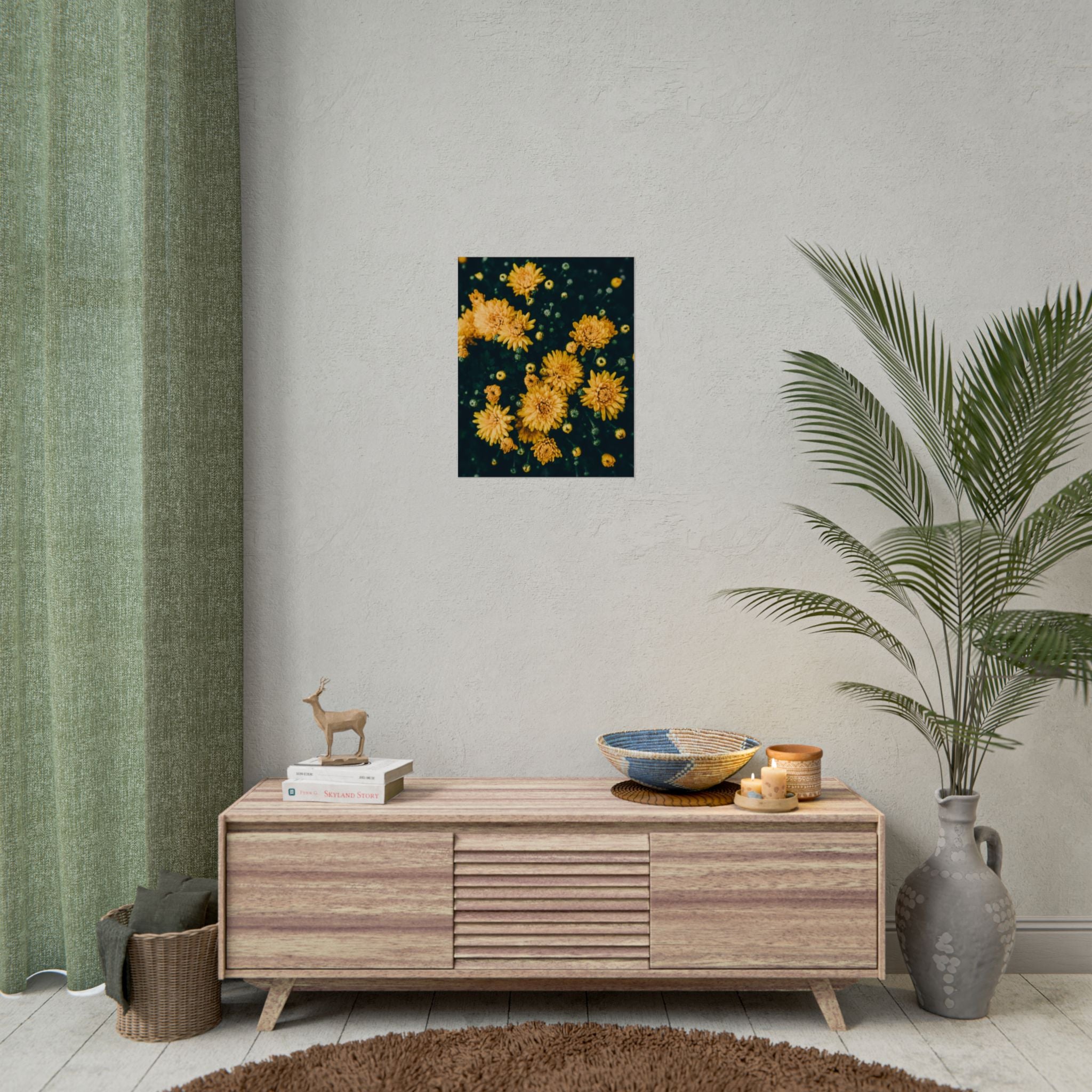 yellow-flower-art-poster-print-floral-wall-decor-floral-home-decor-gift-dark-botanical-art-print