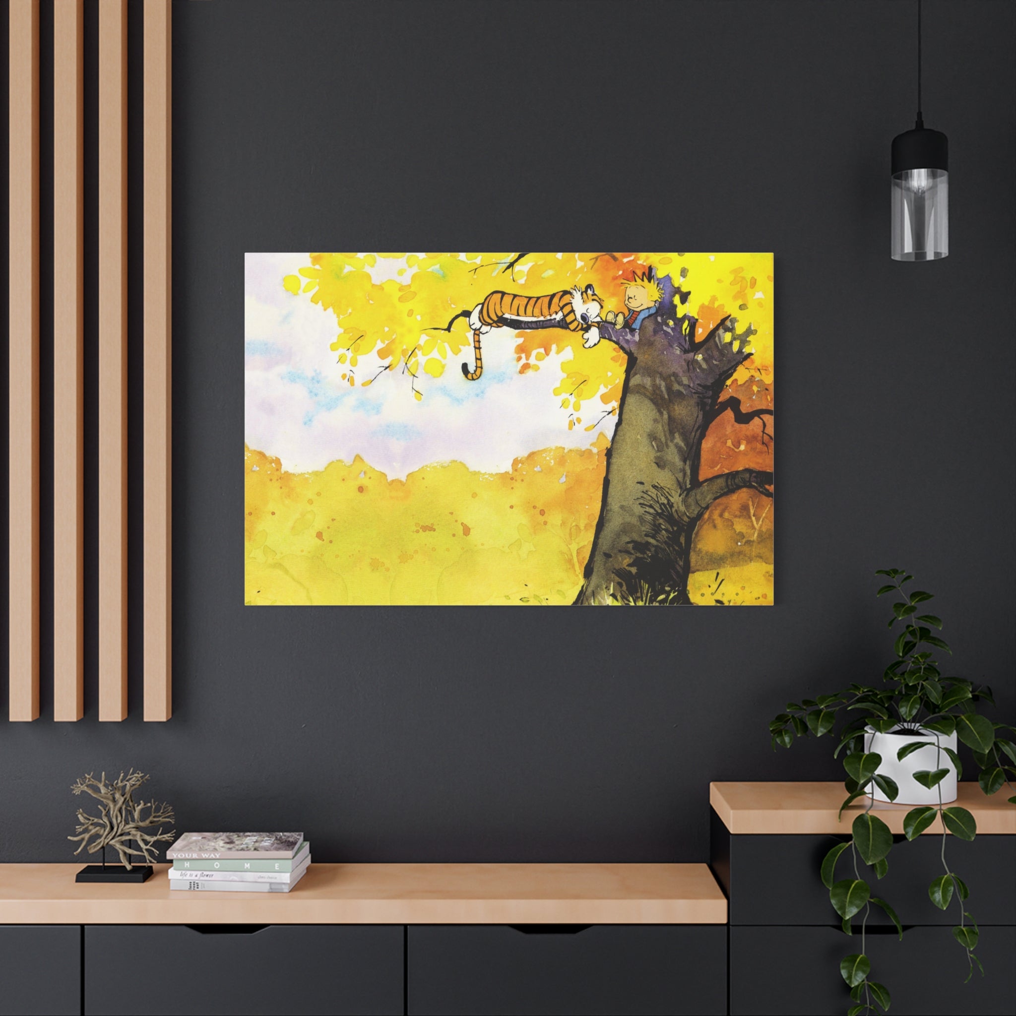 Calvin and Hobbes Canvas Wall Art - Nostalgic Comic Strip Canvas for Kids Room & Nursery Decor - Friendship Adventure Theme Print