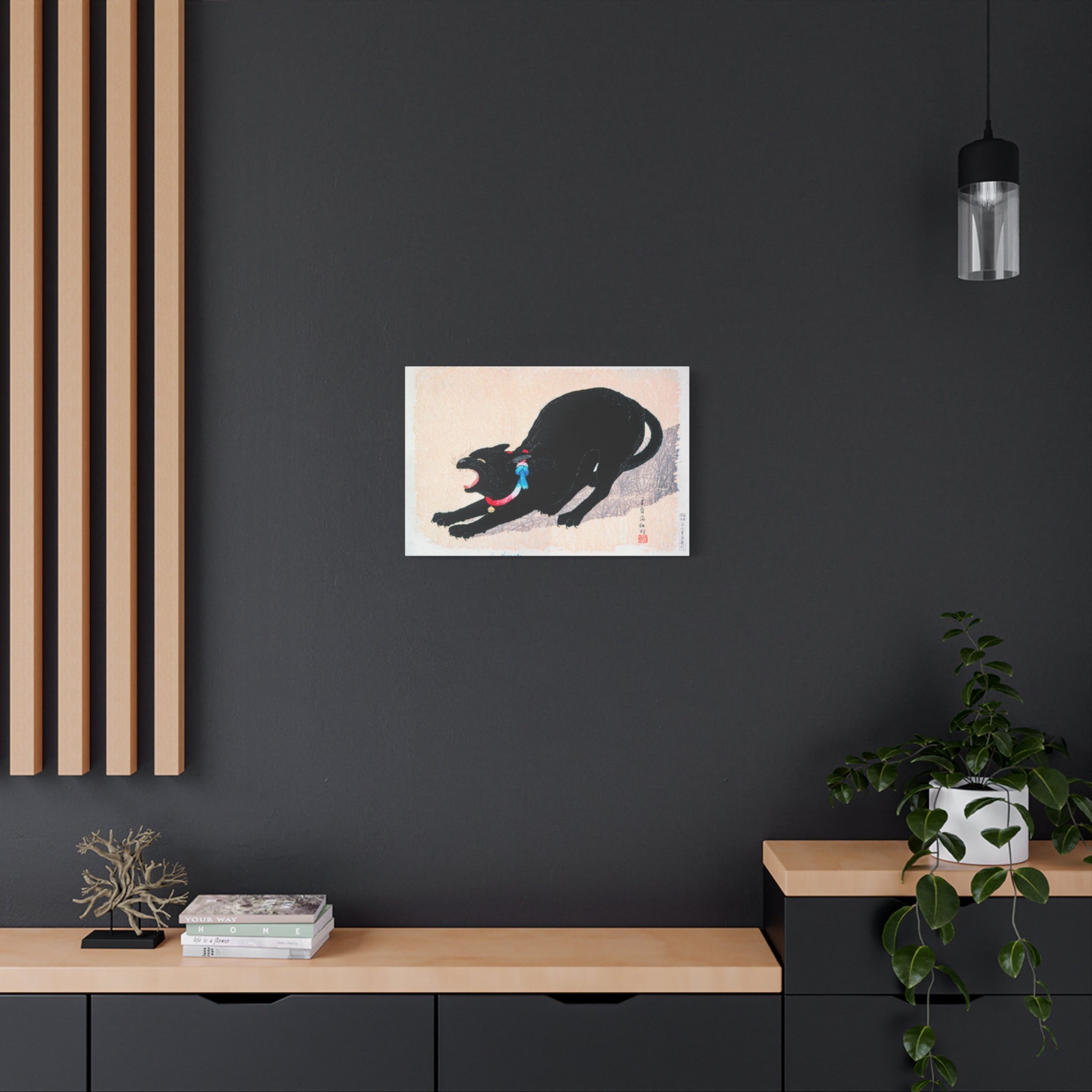 canvas-print-wall-art-black-cat-hissing-by-hiroaki-takahashi-living-room-decor-japanese-art-home-wall-decor