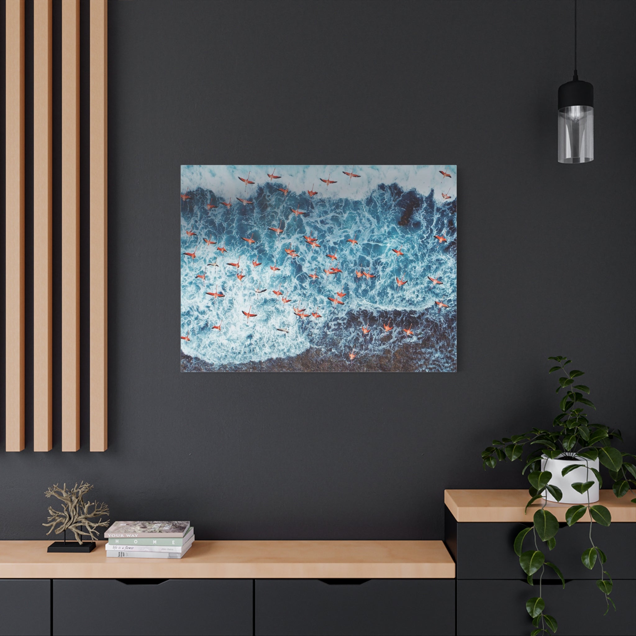 pink-flamingo-birds-canvas-wall-art-ocean-landscape-print-matte-stretched-home-decor-tropical-beach-painting-animal-wall-deco