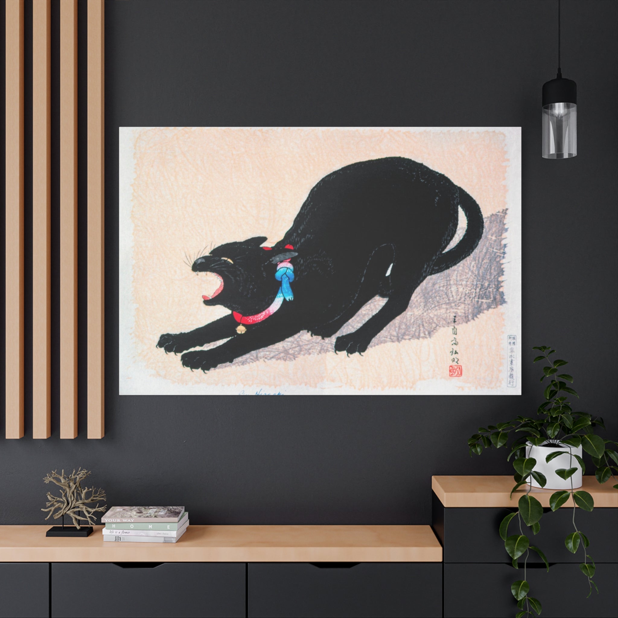 canvas-print-wall-art-black-cat-hissing-by-hiroaki-takahashi-living-room-decor-japanese-art-home-wall-decor