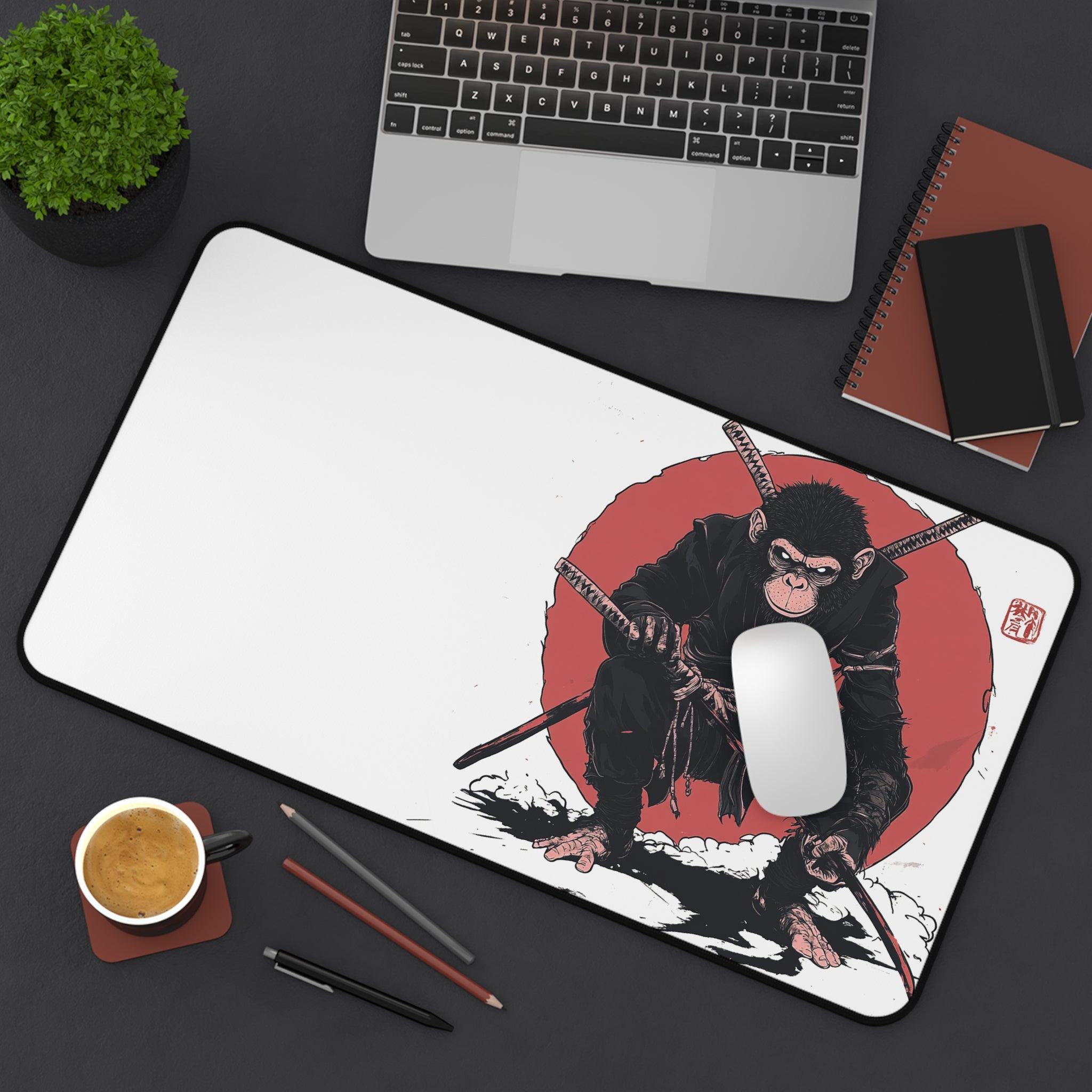 ninja-monkey-mouse-pad-desk-pad-japanese-samurai-design-ninja-warrior-desk-mat-xlarge-mouse-pad