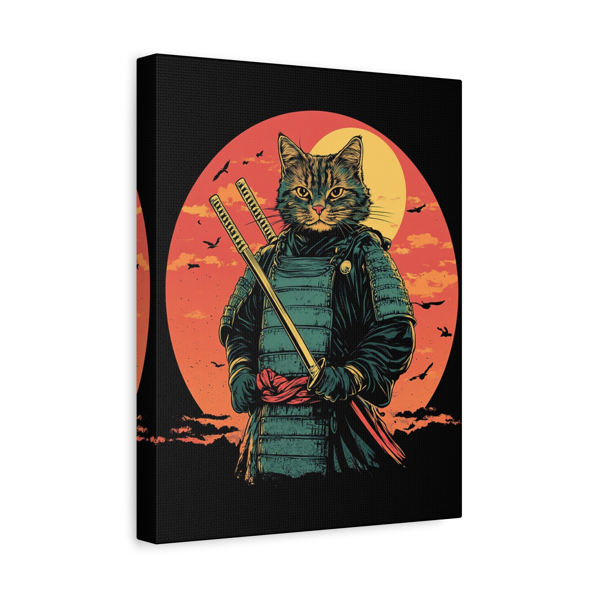 canvas-wall-art-samurai-cat-japanese-style-sunset-retro-wall-decor-stretched-matte-canvas-wall-hanging-home-decor-retro-wall-
