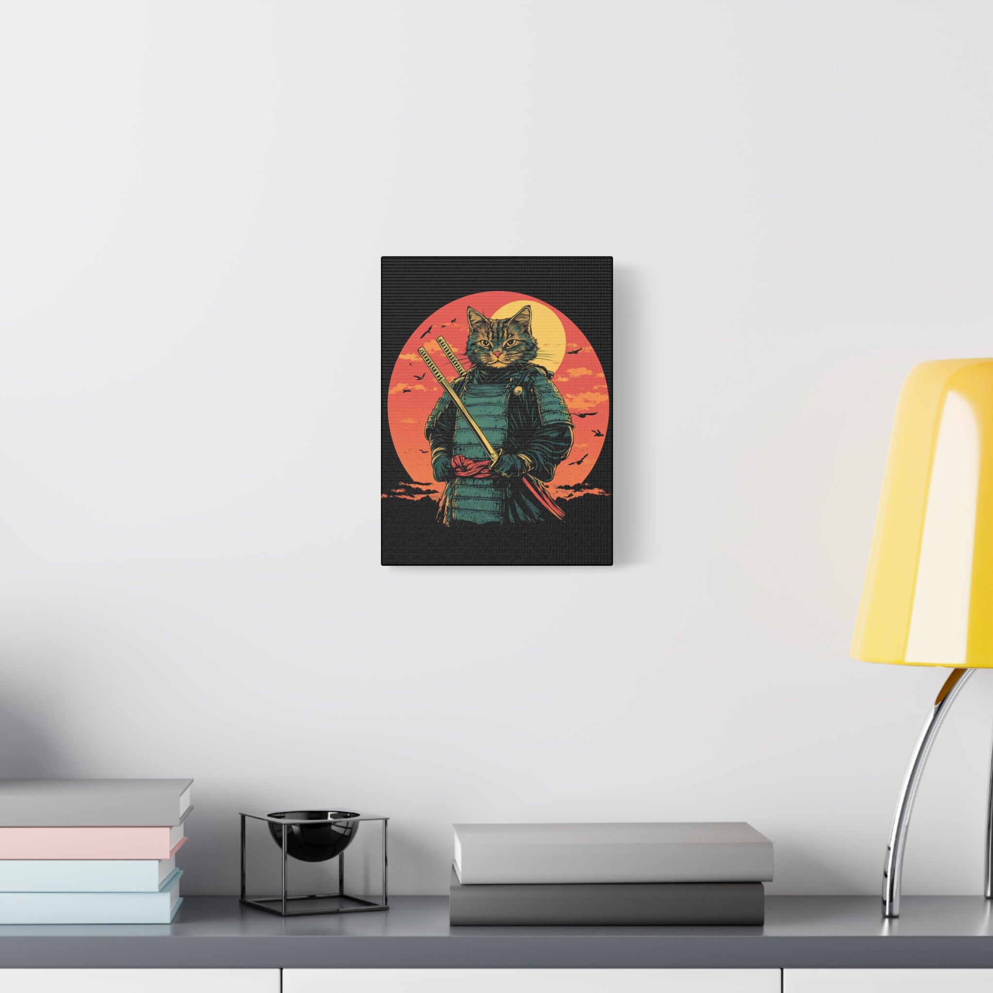 canvas-wall-art-samurai-cat-japanese-style-sunset-retro-wall-decor-stretched-matte-canvas-wall-hanging-home-decor-retro-wall-