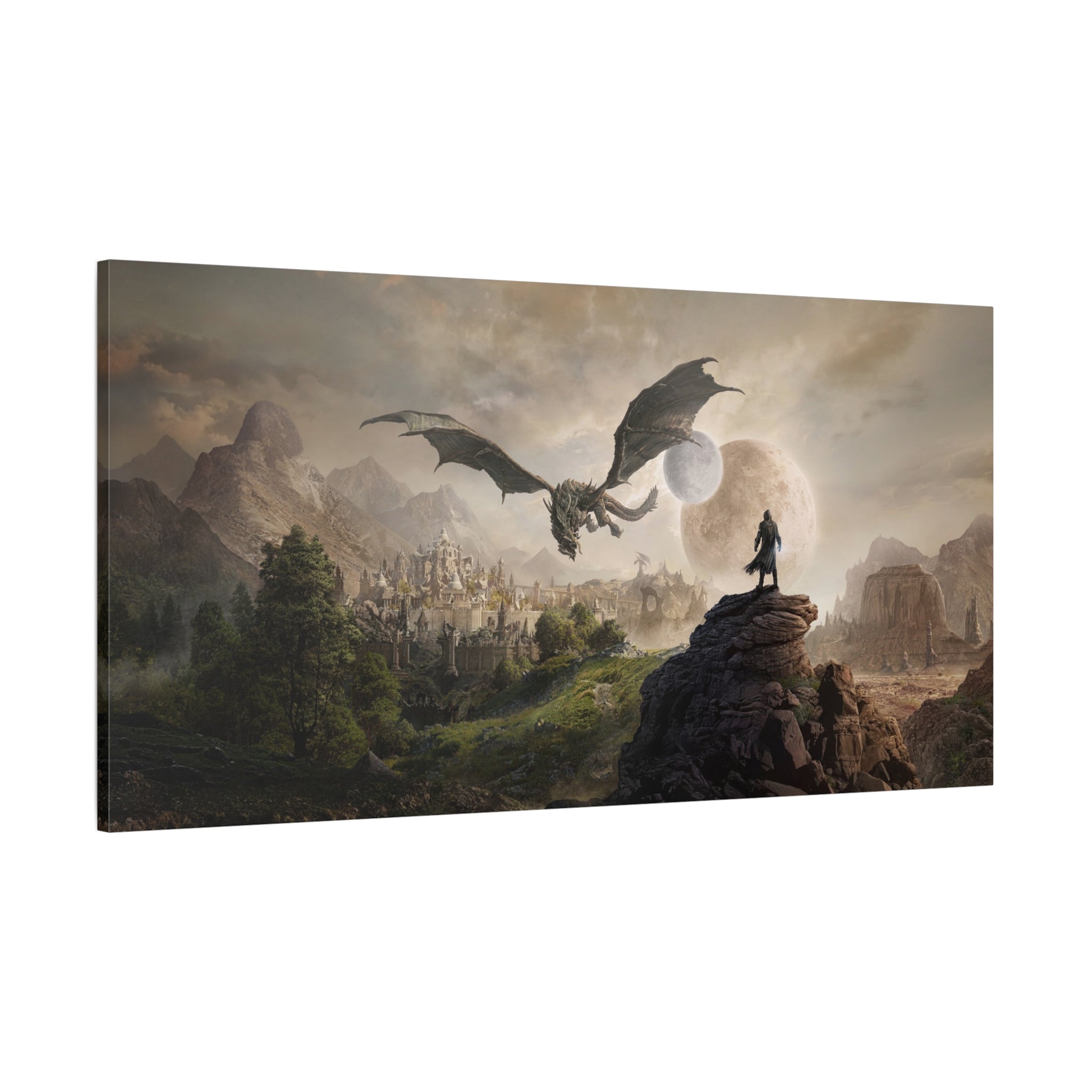 The Elder Scrolls Skyrim Canvas Wall Art - Dragon Moon Game Canvas Print Room Decor, Gaming Wall Art, Skyrim Gift
