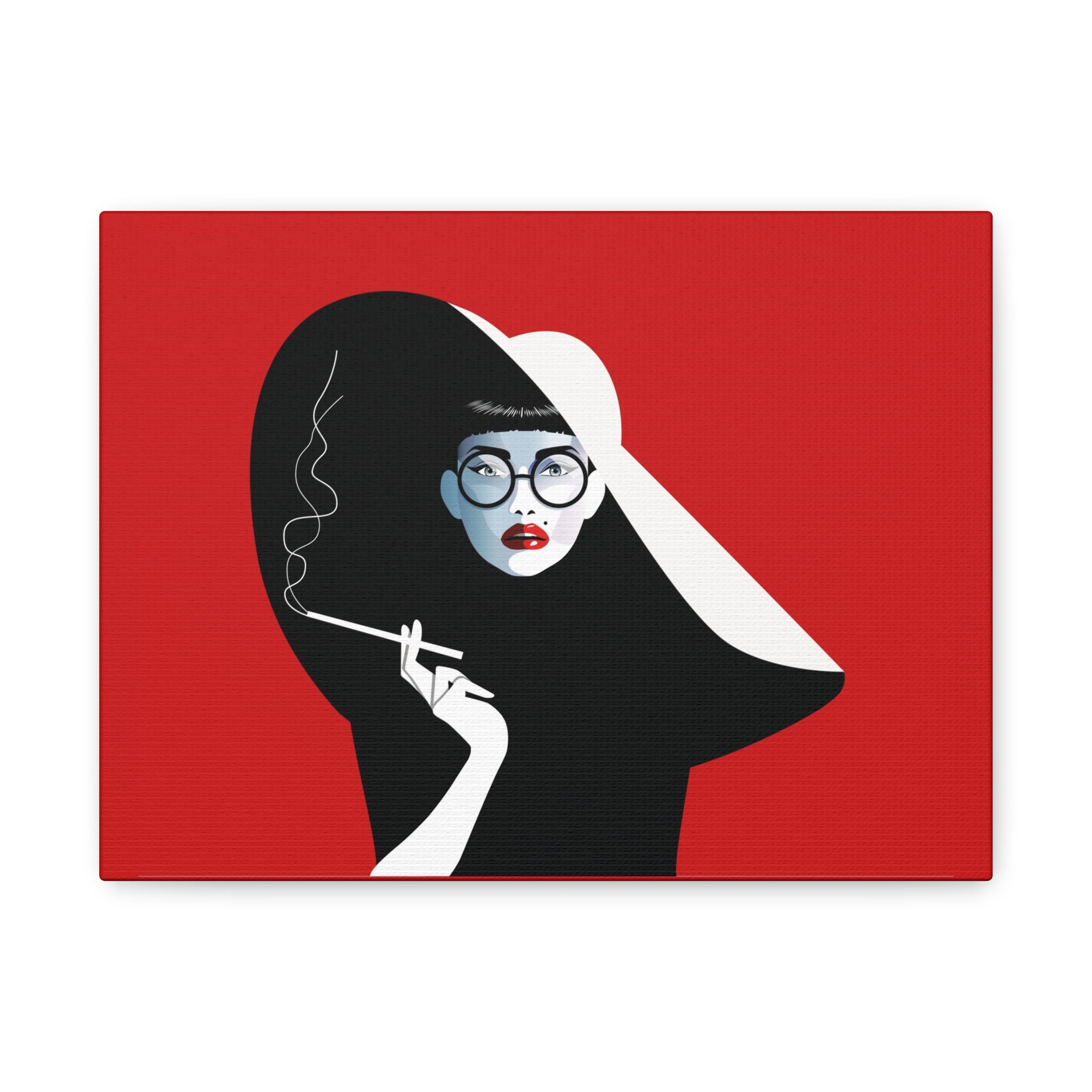 canvas-print-woman-smoking-cigarettes-wall-decor-woman-with-a-hat-style-stretched-matte-canvas-home-decor-living-room