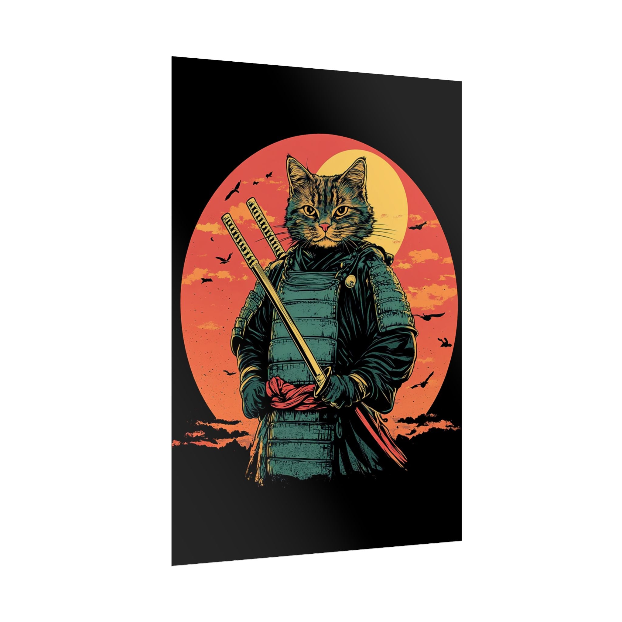 retro-wall-art-samurai-cat-japanese-style-sunset-rolled-posters-home-decor-wall-hanging-poster-gift-japanese-art-poster-1