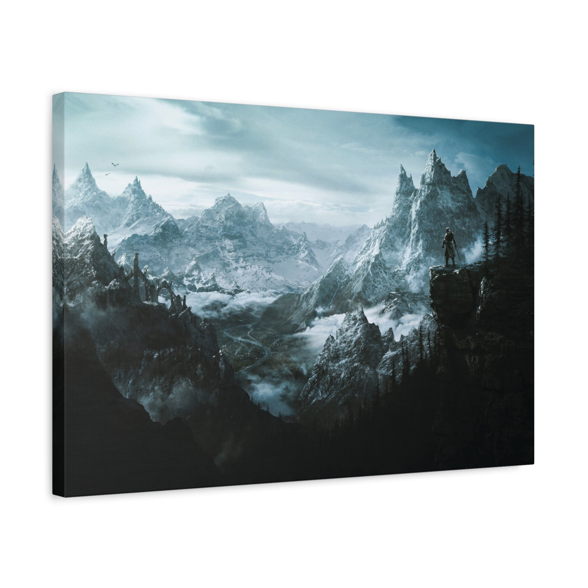 The Elder Scrolls Skyrim Canvas Wall Art - Dragon Game Canvas Print, Room Decor, Gaming Wall Art, Skyrim Landscape Gift