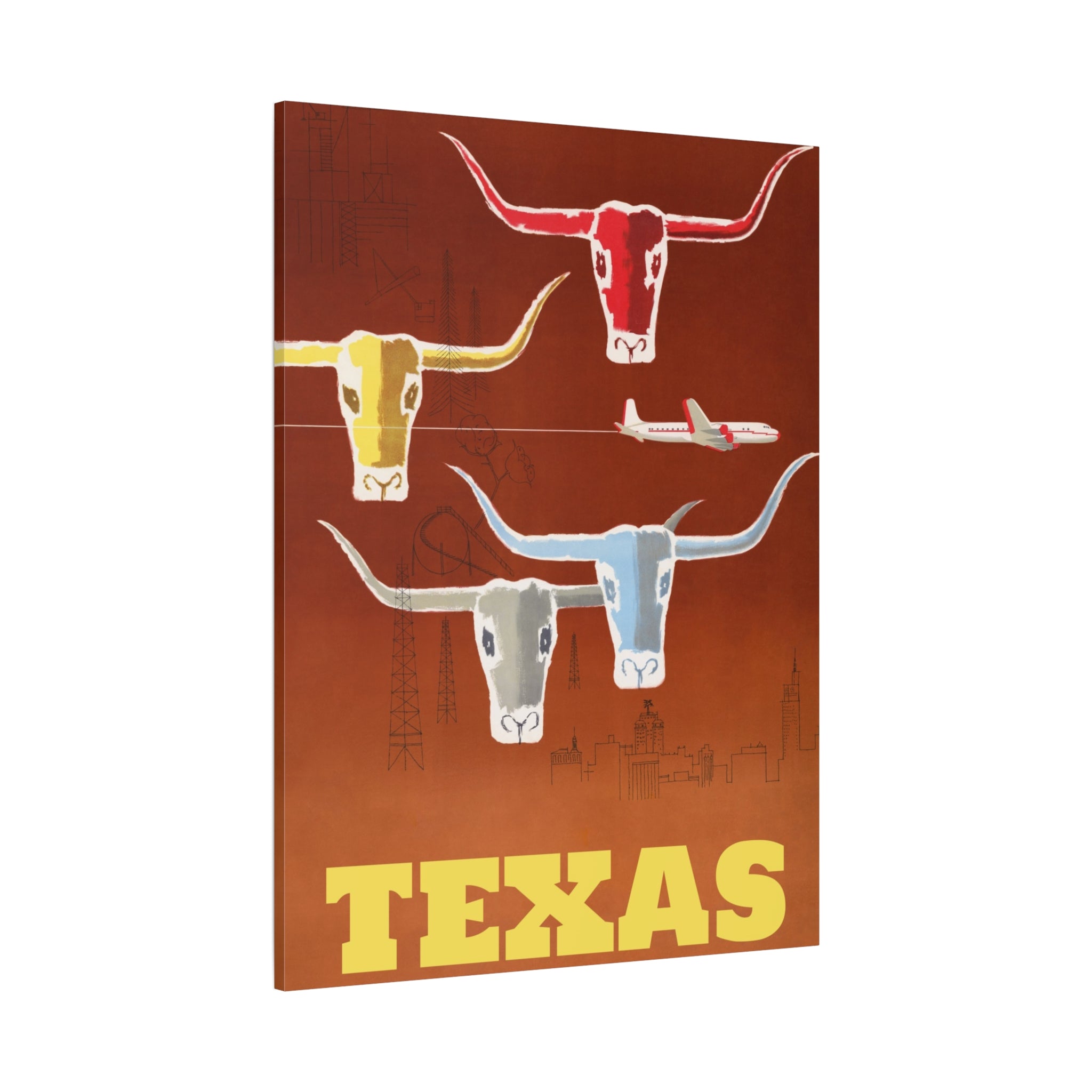 canvas-print-texas-travel-wall-art-texas-decor-longhorn-skull-matte-stretched-artwork-texas-gift-lone-star-state-souvenir