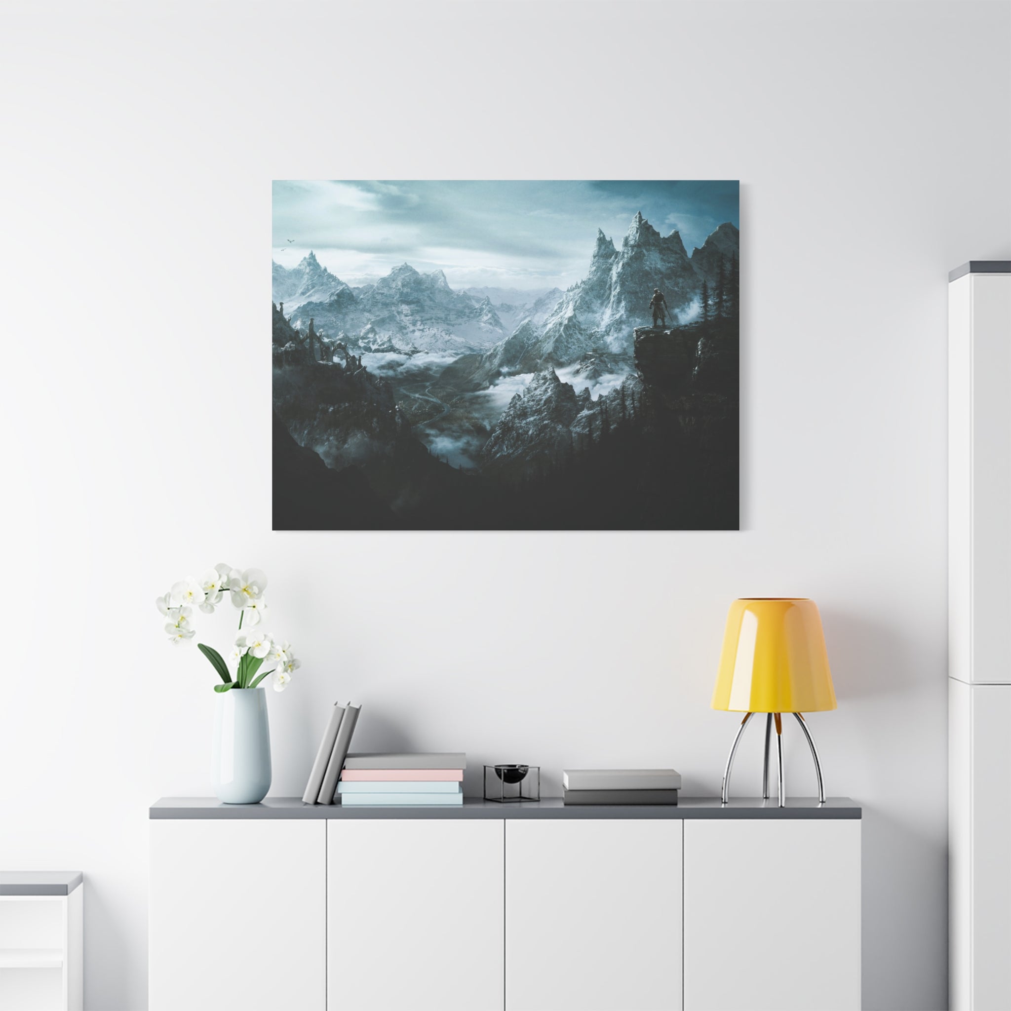 The Elder Scrolls Skyrim Canvas Wall Art - Dragon Game Canvas Print, Room Decor, Gaming Wall Art, Skyrim Landscape Gift