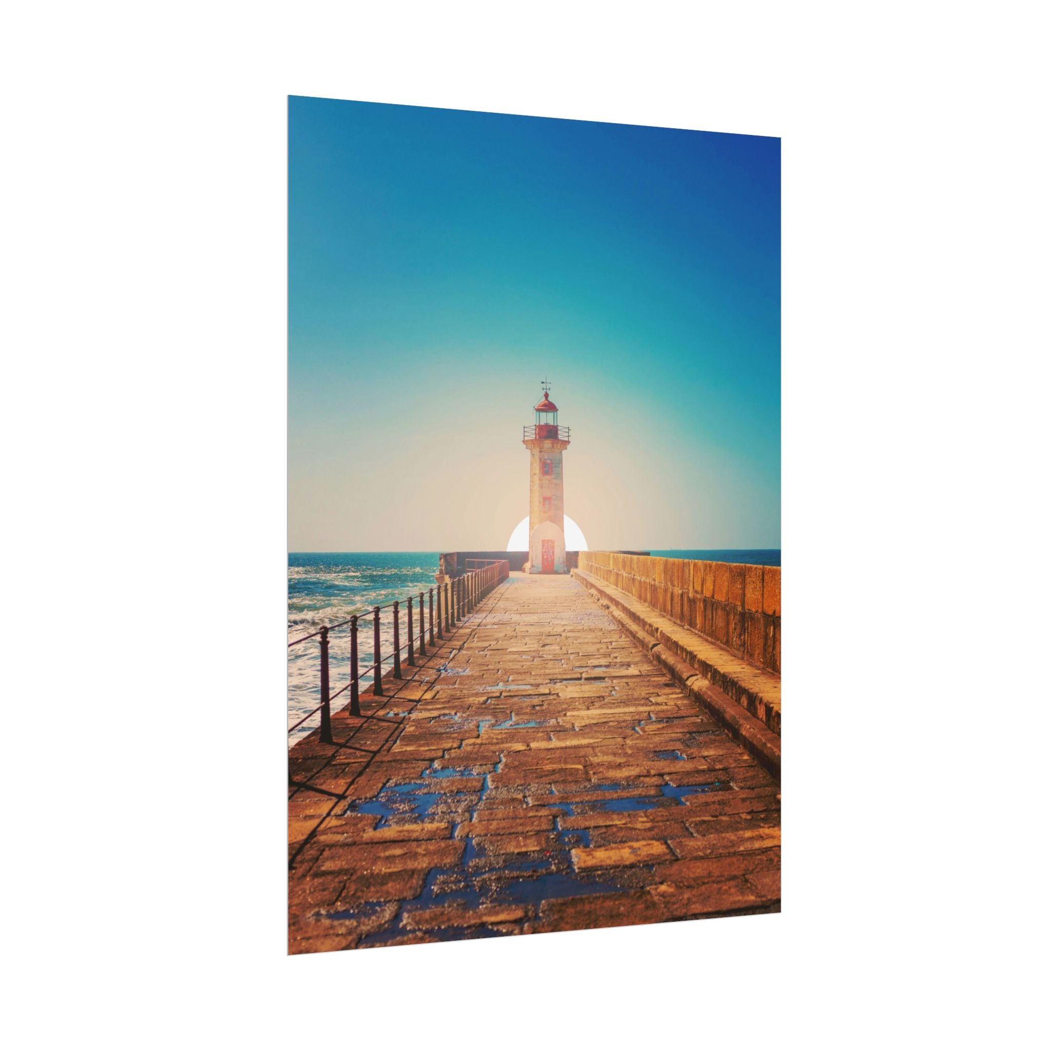 lighthouse-on-rock-poster-print-coastal-wall-art-nautical-decor-beach-house-decoration-seaside-wall-sunset-wall-decor