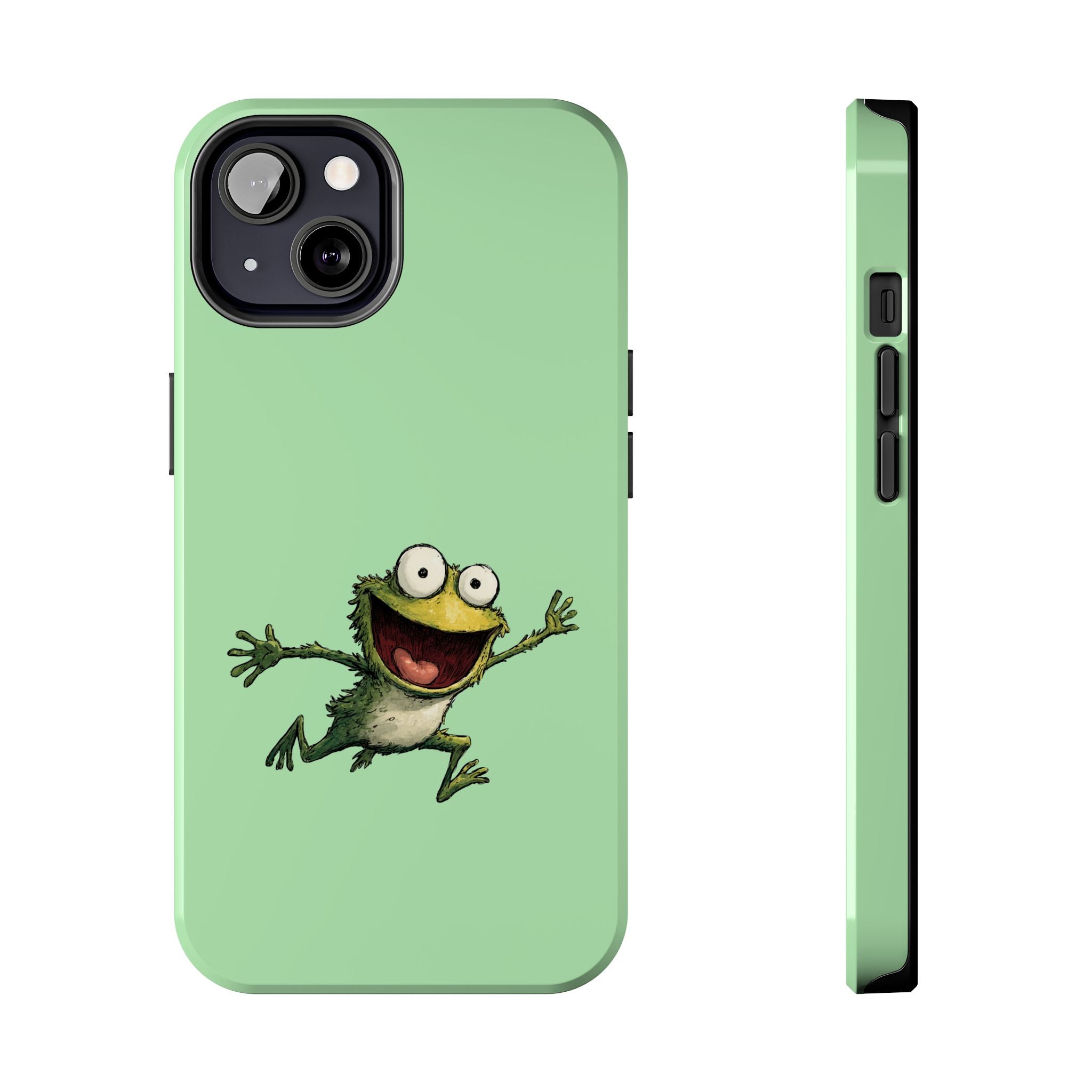 Quirky Funny Frog iPhone Tough Case - Kawaii Animal Phone Cover - Frog Protective Phone Cover - Green iPhone Case
