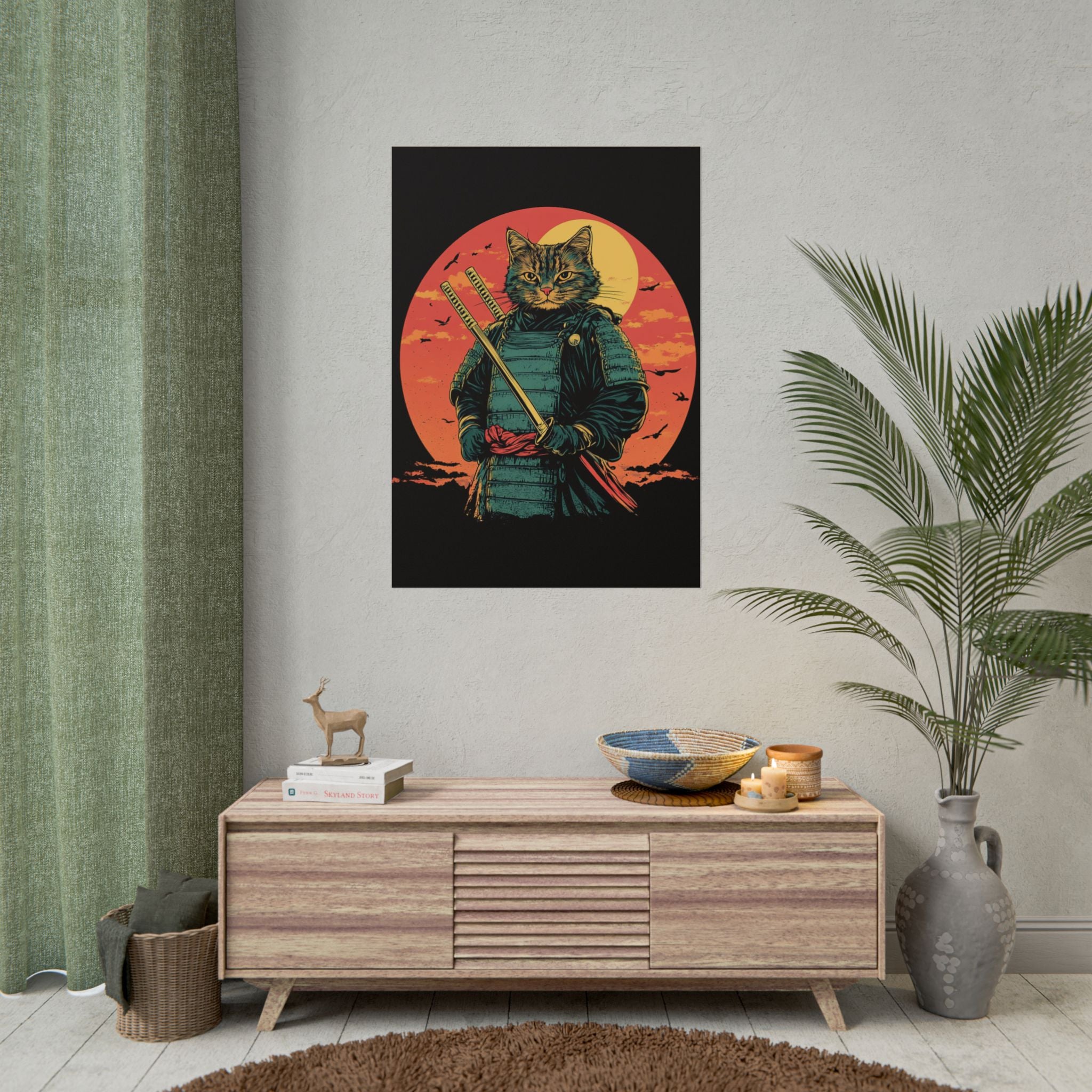 retro-wall-art-samurai-cat-japanese-style-sunset-rolled-posters-home-decor-wall-hanging-poster-gift-japanese-art-poster-1