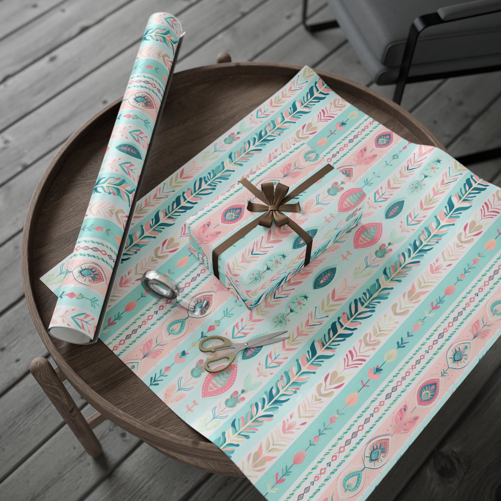 boho-wrapping-papers-pastel-gift-wrap-roll-for-birthday-unique-bohemian-design-holiday-present-wrap-scandinavian-style-packag