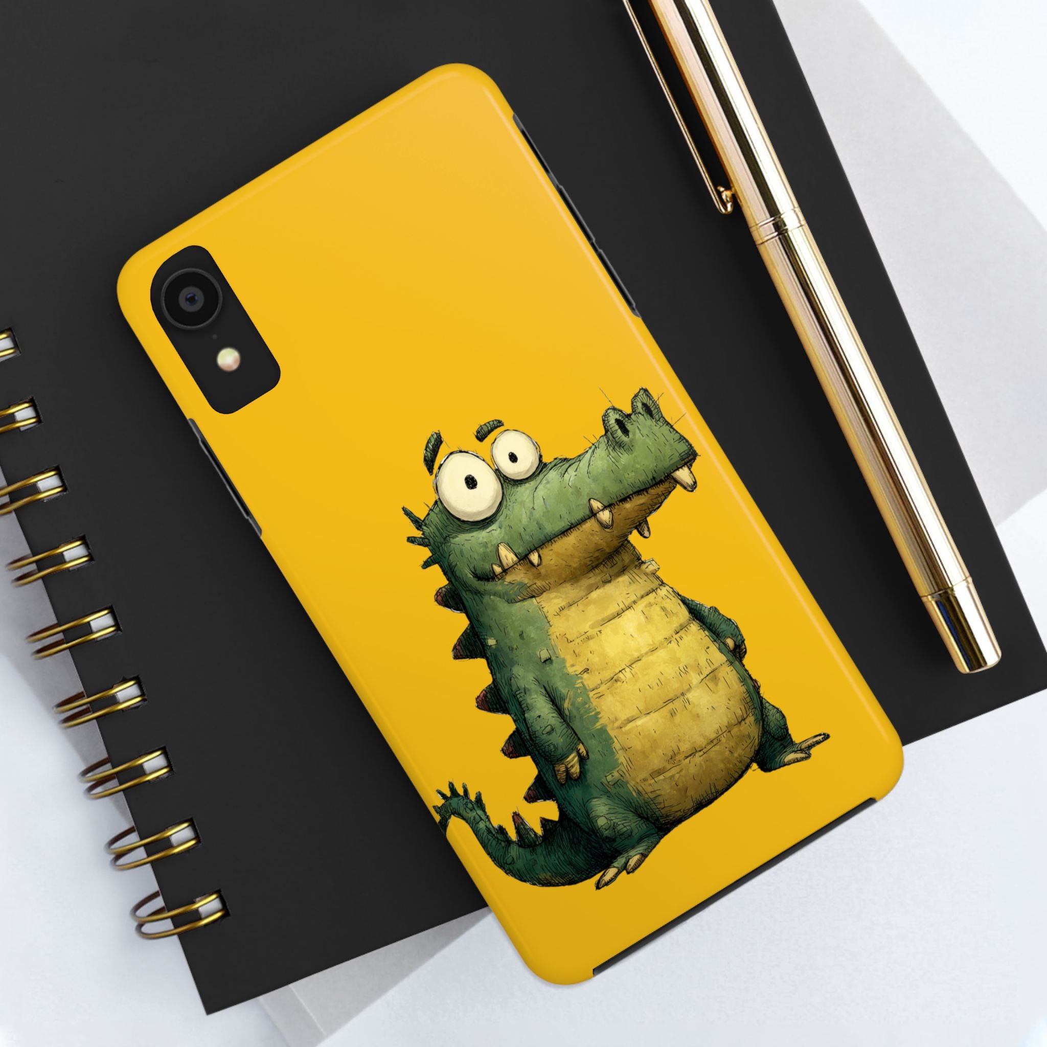 Quirky Funny Alligator iPhone Tough Case - Kawaii Animal Phone Cover - Crocodile Protective Phone Cover - Yellow iPhone Case