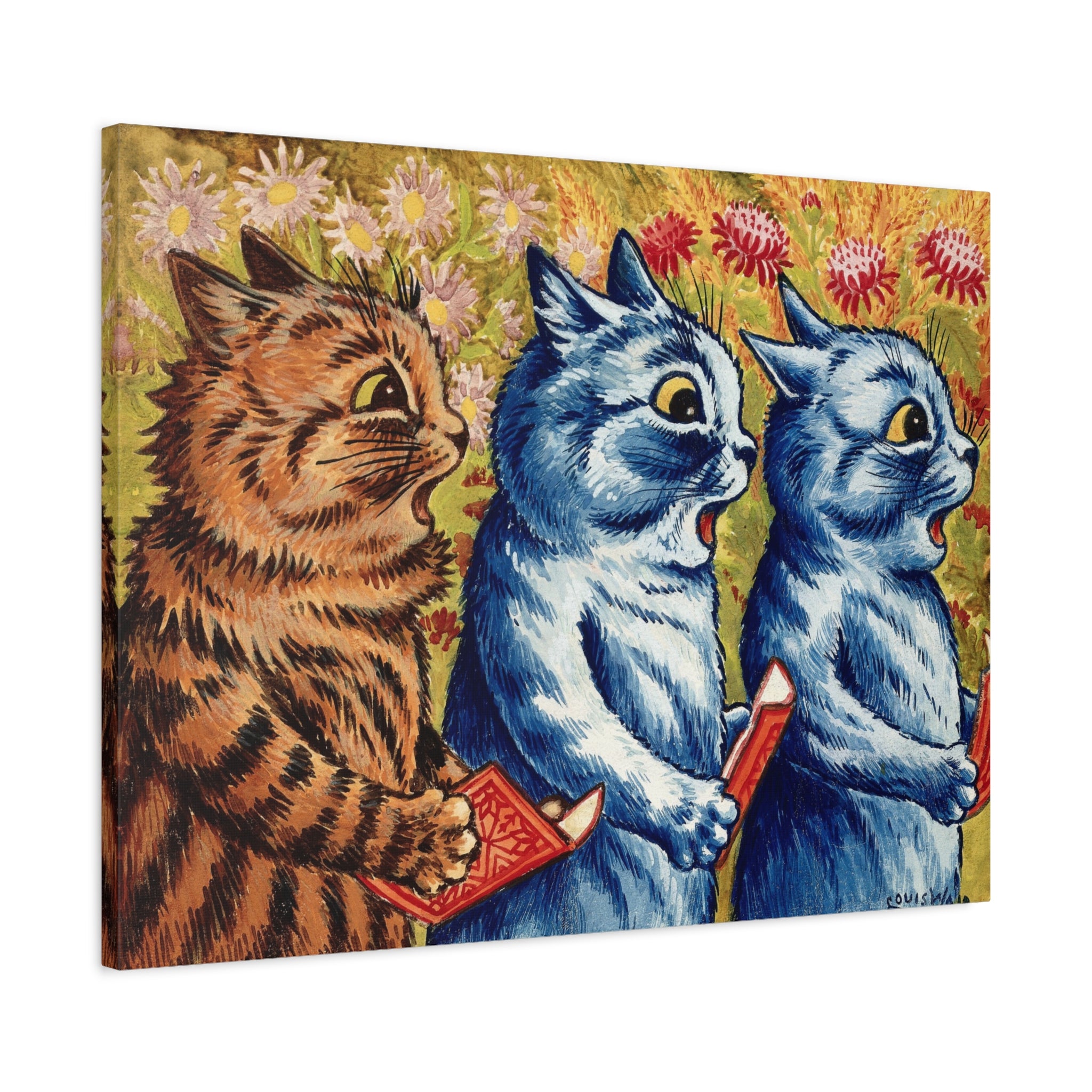 canvas-print-louis-wain-cat-gouache-art-three-cats-singing-wall-decor-cat-print-home-office-decoration-unique-cat-louis-wain-