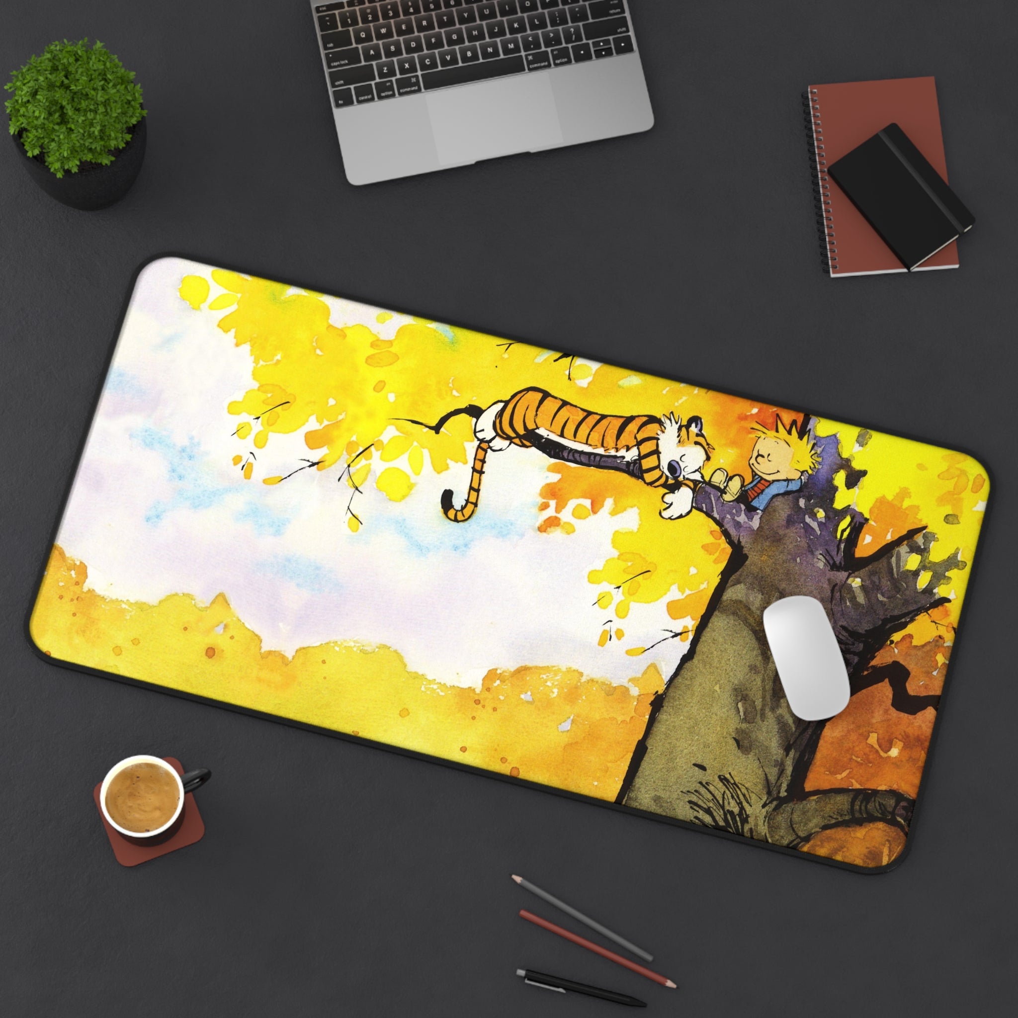 Calvin and Hobbes Mouse Pad, Yellow Cartoon Mouse Pad Desk Pad, Comicbook Desk Mat, Gift for Desk