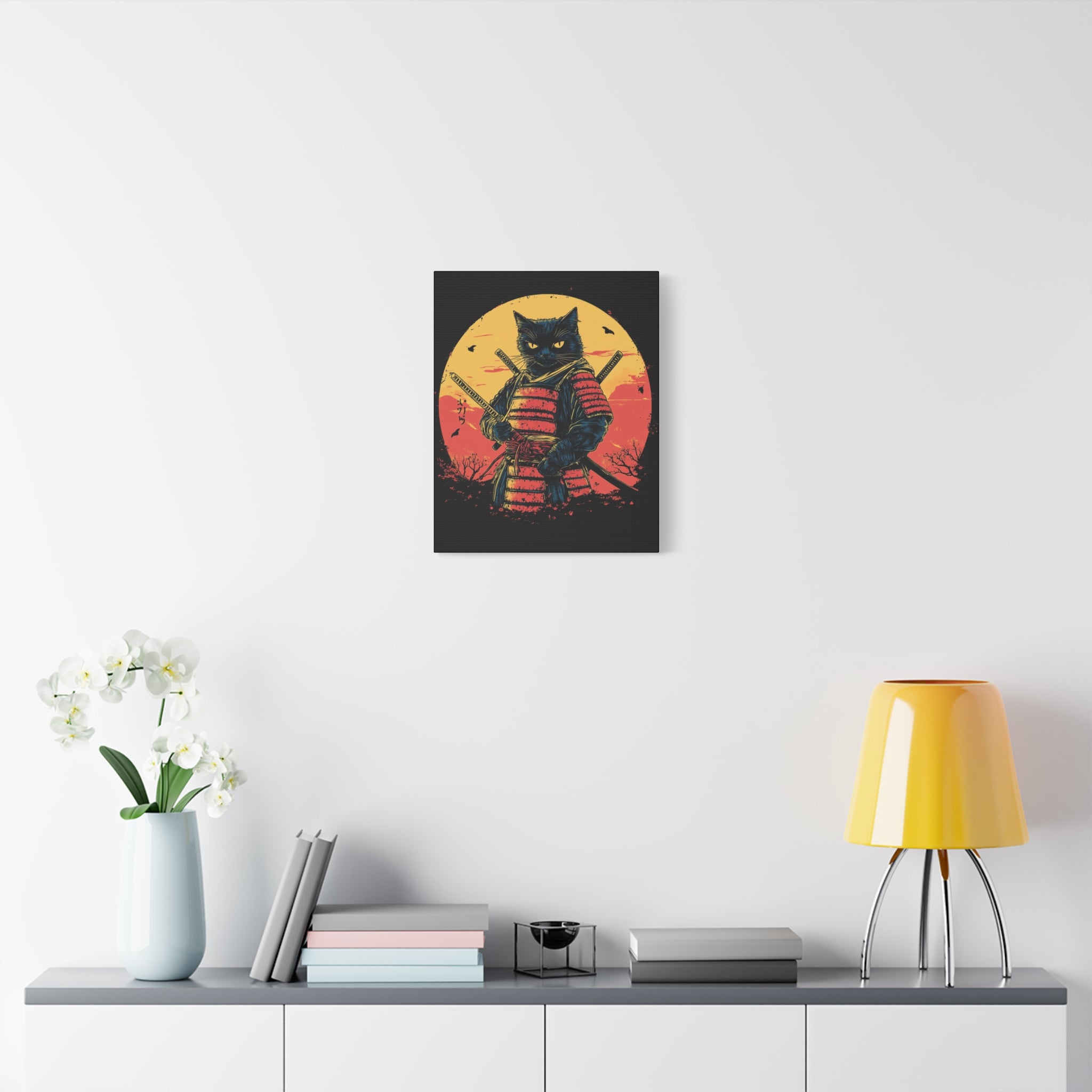 canvas-wall-art-samurai-cat-japanese-style-sunset-retro-wall-decor-stretched-matte-canvas-wall-hanging-home-decor-retro-wall-