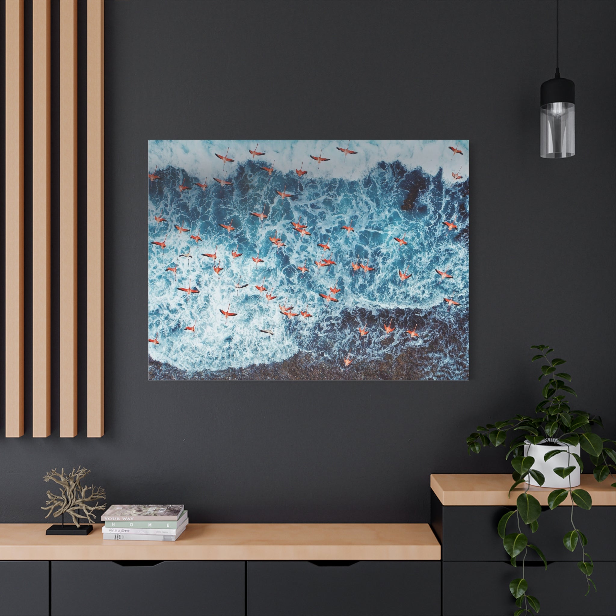 pink-flamingo-birds-canvas-wall-art-ocean-landscape-print-matte-stretched-home-decor-tropical-beach-painting-animal-wall-deco