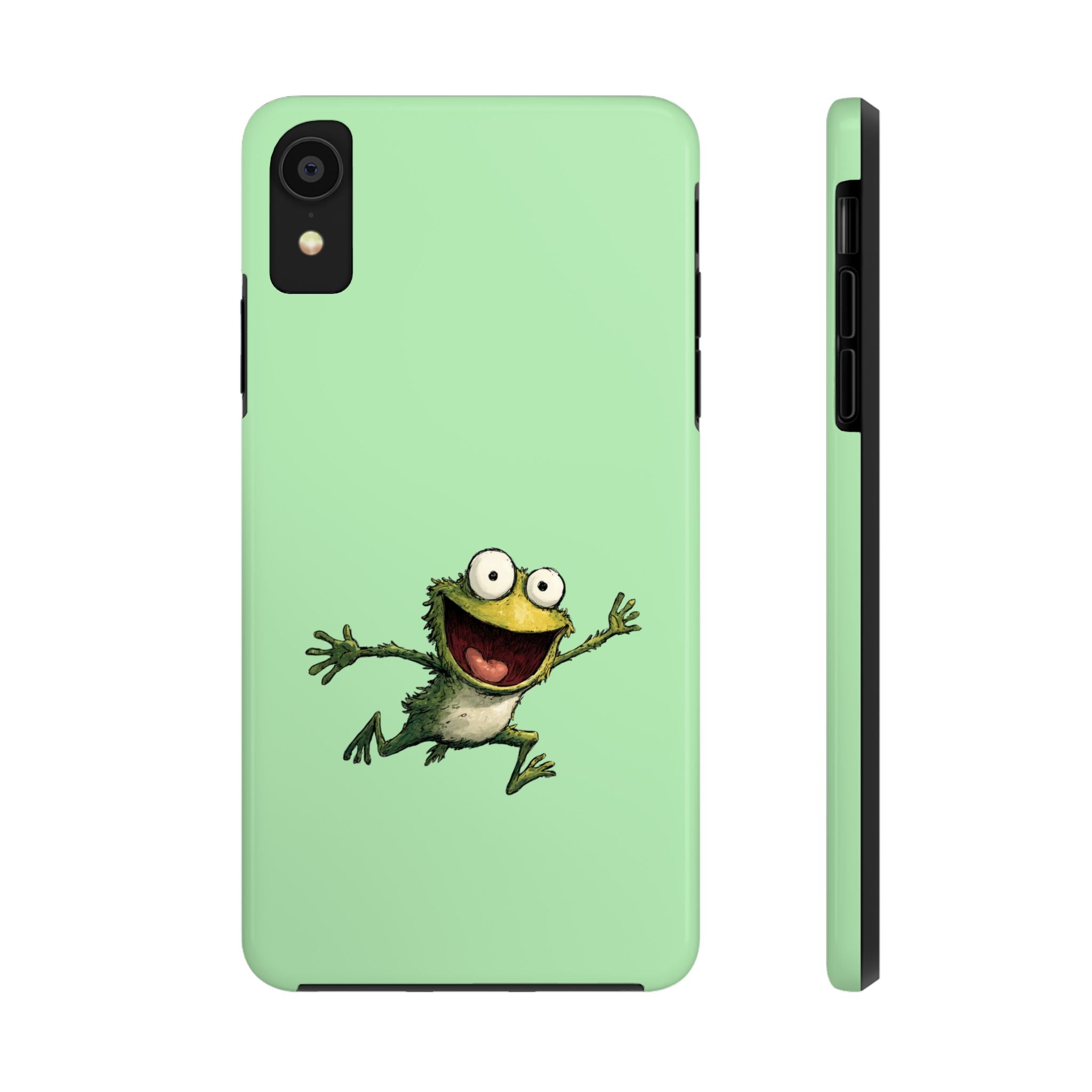 Quirky Funny Frog iPhone Tough Case - Kawaii Animal Phone Cover - Frog Protective Phone Cover - Green iPhone Case