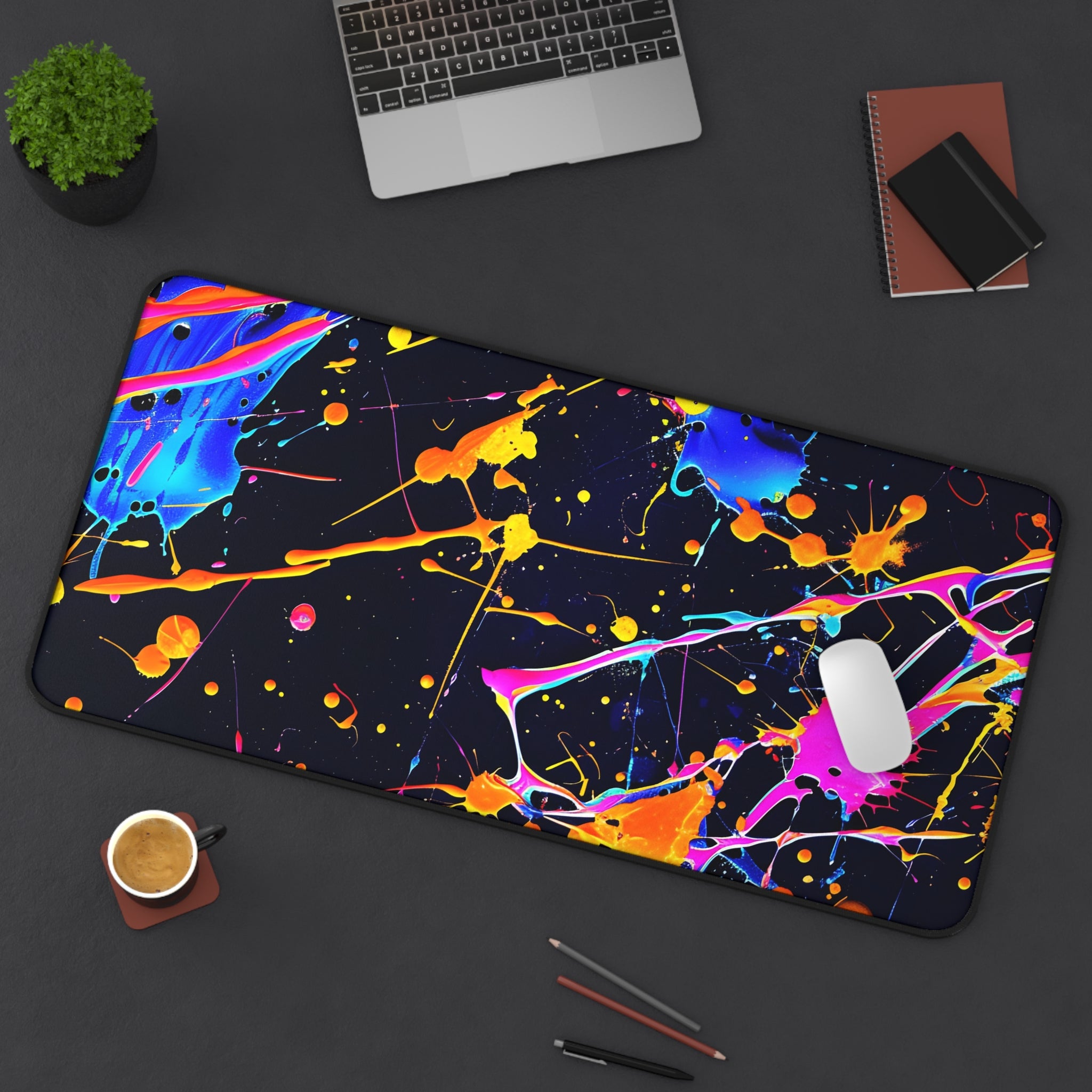 neon-abstract-paint-splatter-desk-mat-yellow-blue-large-gaming-mouse-pad-colorful-work-from-home-desk-accessory-desk-blotter