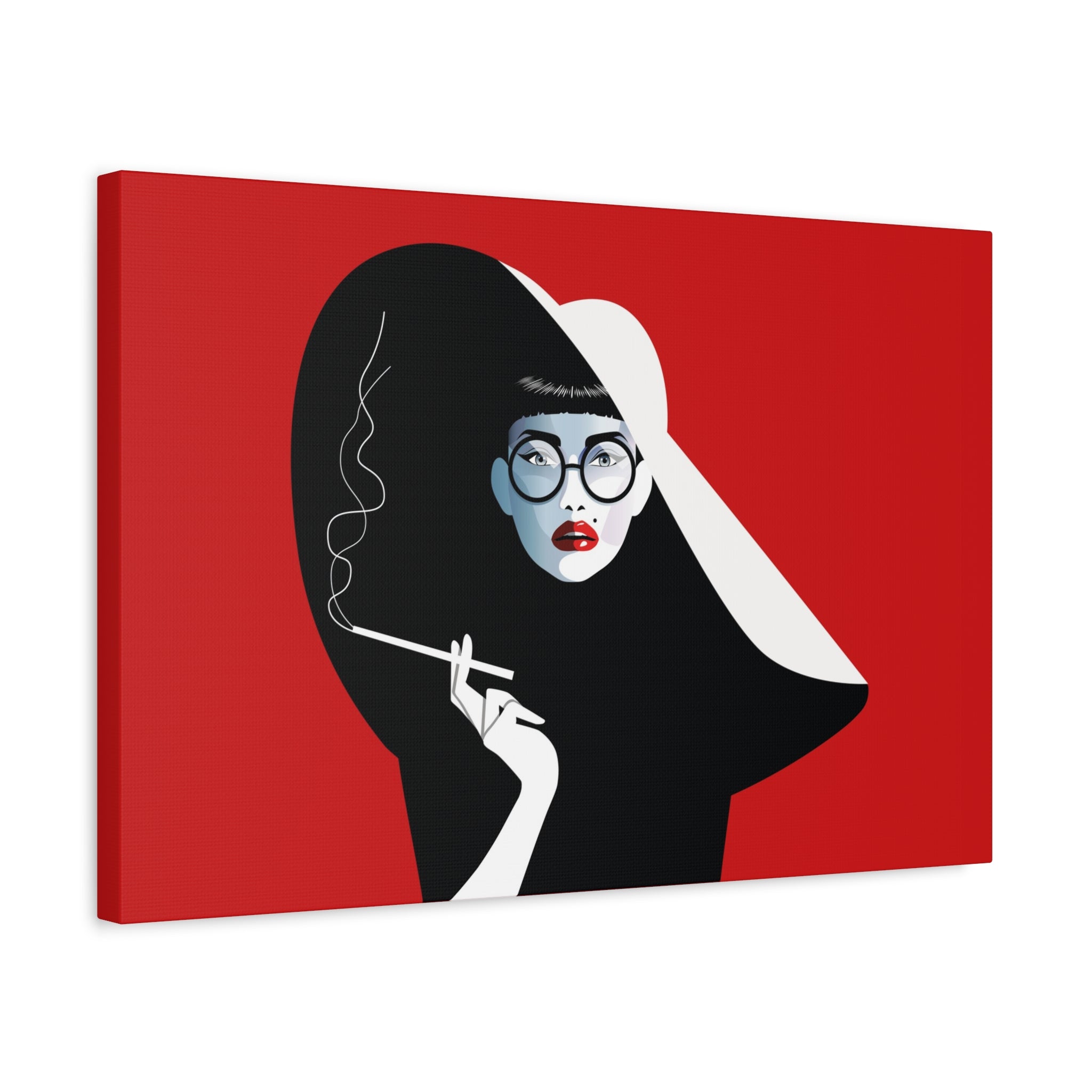 canvas-print-woman-smoking-cigarettes-wall-decor-woman-with-a-hat-style-stretched-matte-canvas-home-decor-living-room