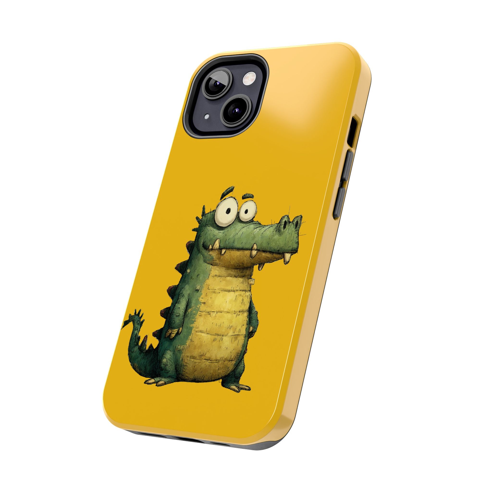 Quirky Funny Alligator iPhone Tough Case - Kawaii Animal Phone Cover - Crocodile Protective Phone Cover - Yellow iPhone Case