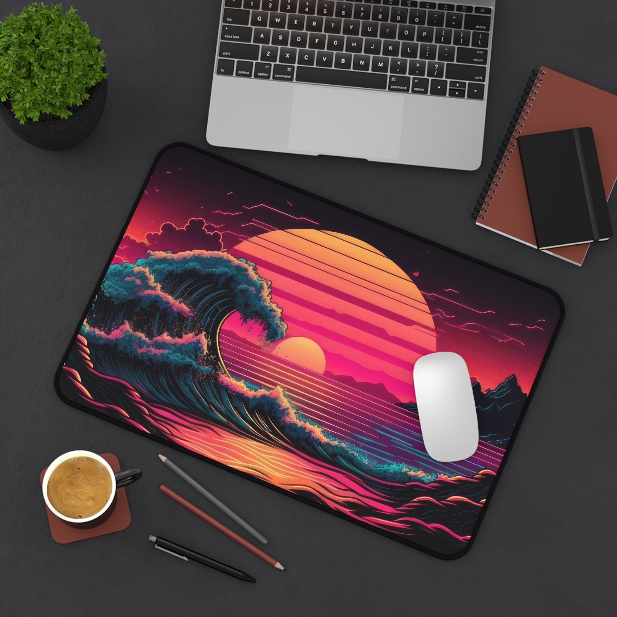 great-wave-off-kanagawa-vaporwave-moon-road-mouse-pad-retrowave-city-delorean-desk-mat-neon-synthwave-desk-pad