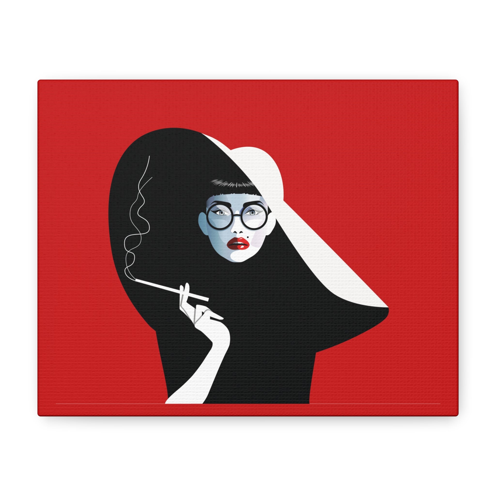 canvas-print-woman-smoking-cigarettes-wall-decor-woman-with-a-hat-style-stretched-matte-canvas-home-decor-living-room