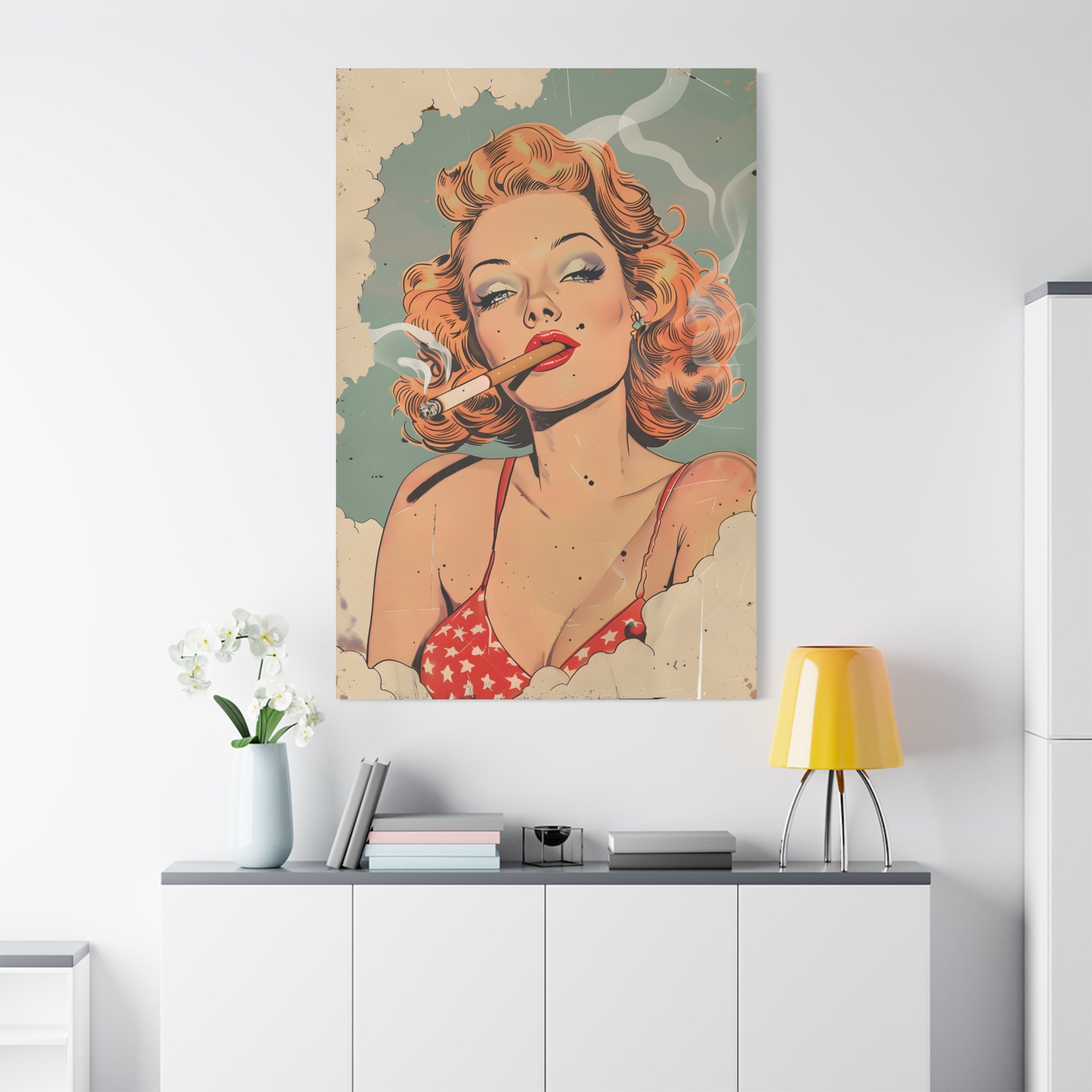 vintage-pin-up-girl-canvas-print-matte-canvas-stretched-wall-art-retro-pinup-poster-pin-up-illustration-home-decor-wall-hangi