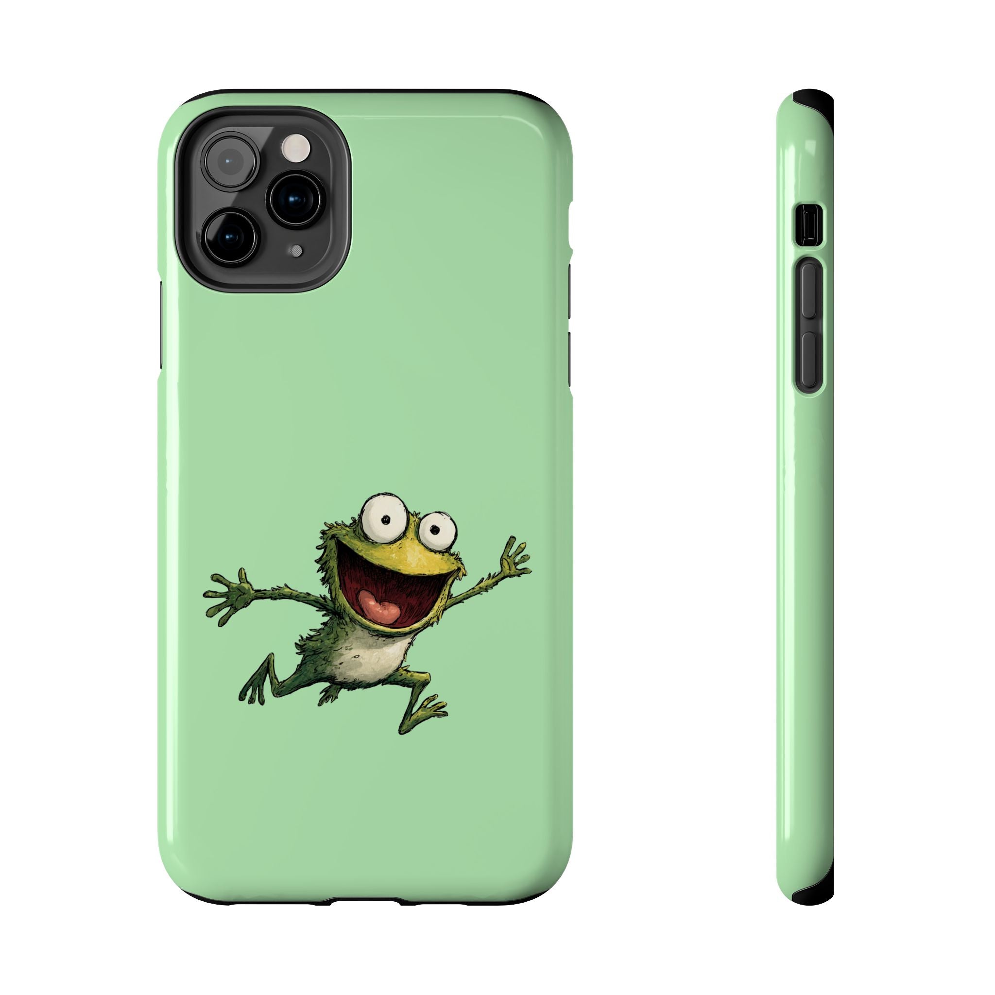 Quirky Funny Frog iPhone Tough Case - Kawaii Animal Phone Cover - Frog Protective Phone Cover - Green iPhone Case