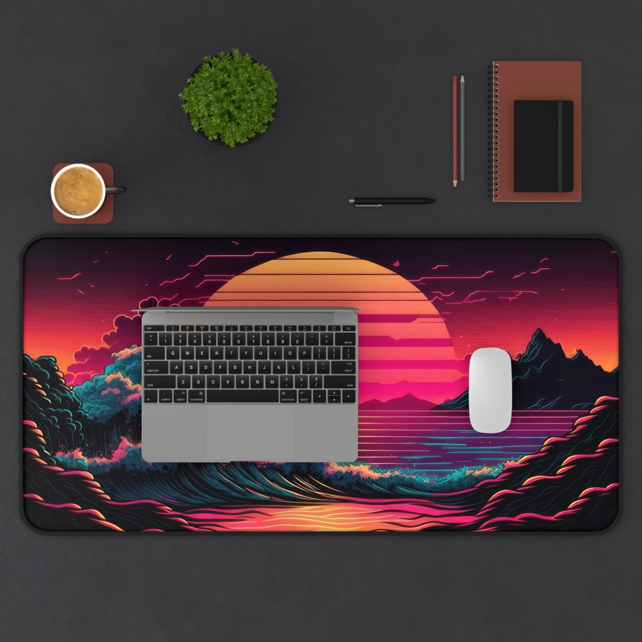 great-wave-off-kanagawa-vaporwave-moon-road-mouse-pad-retrowave-city-delorean-desk-mat-neon-synthwave-desk-pad
