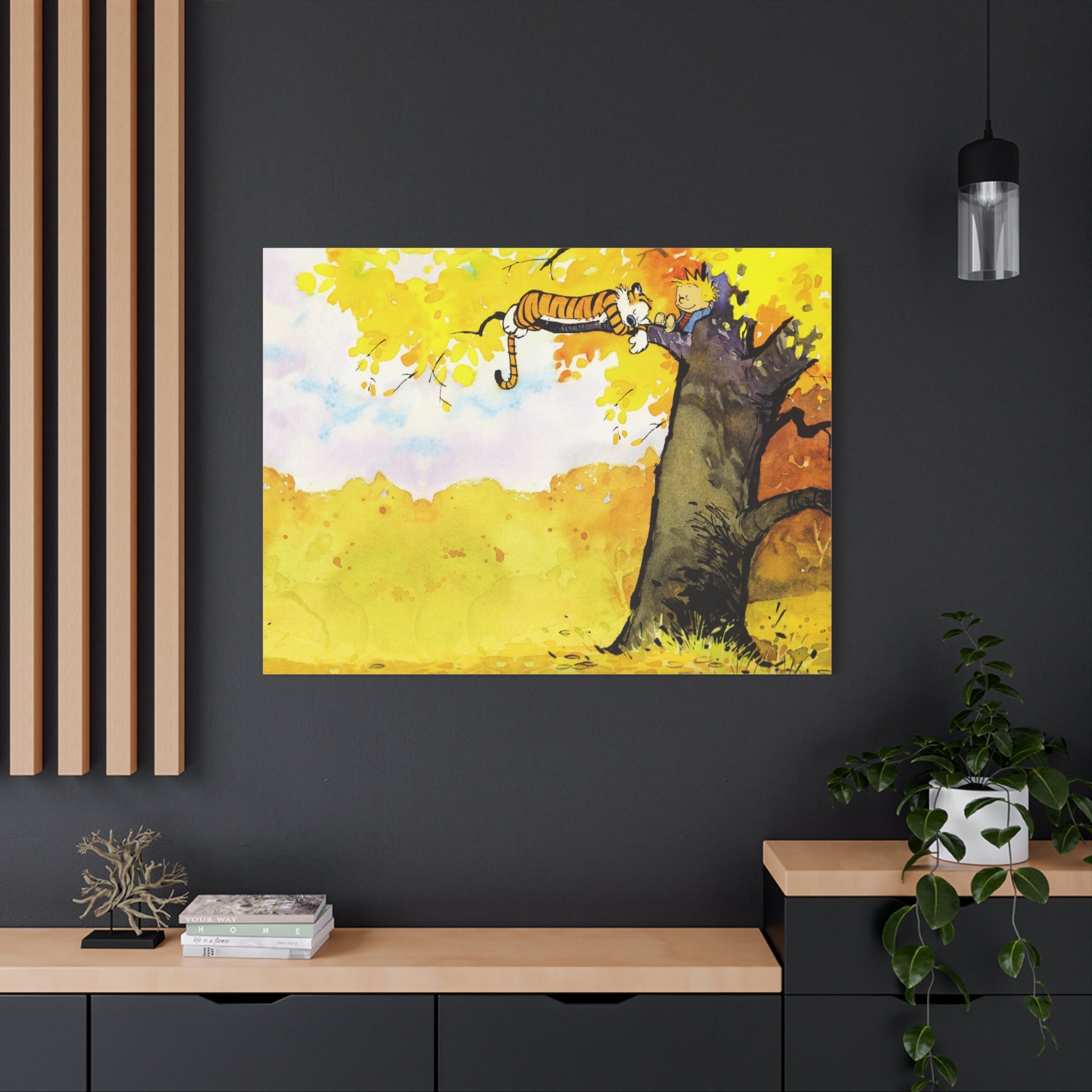 Calvin and Hobbes Canvas Wall Art - Nostalgic Comic Strip Canvas for Kids Room & Nursery Decor - Friendship Adventure Theme Print