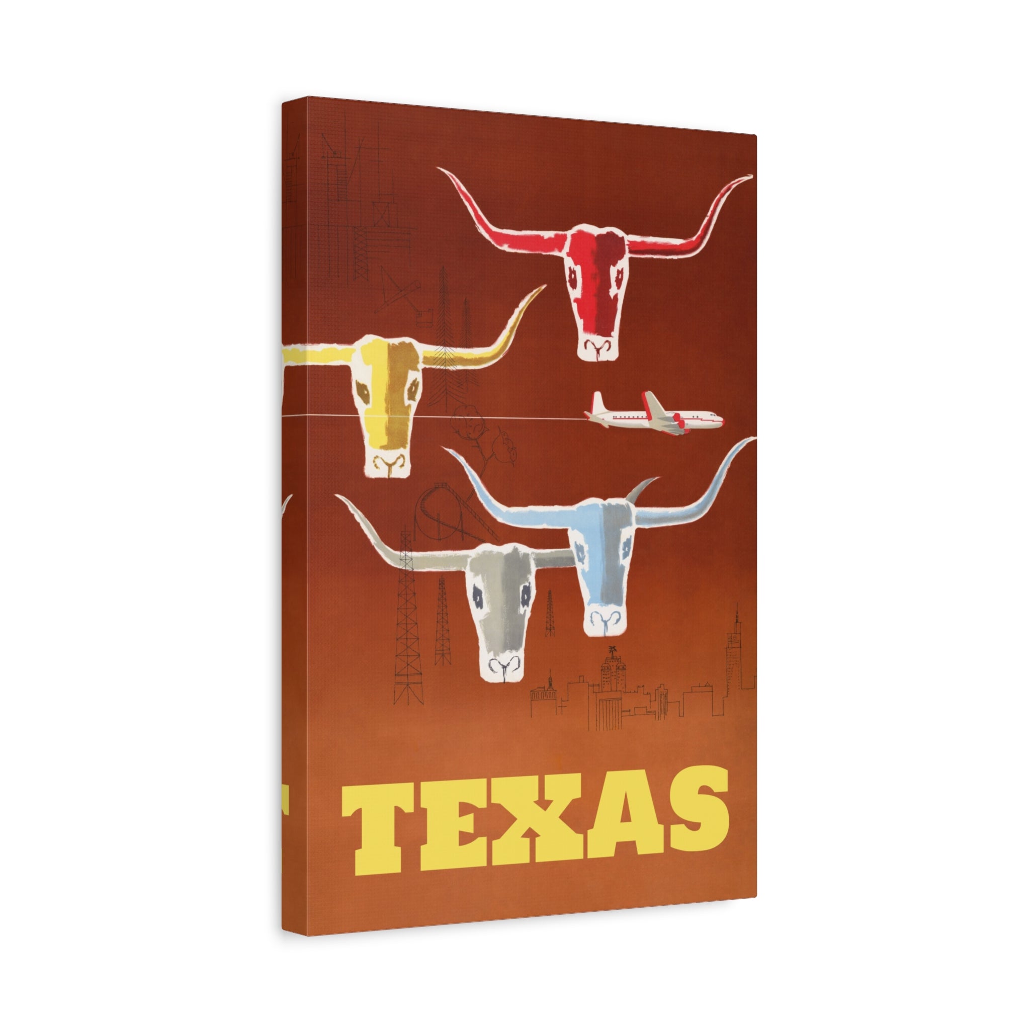 canvas-print-texas-travel-wall-art-texas-decor-longhorn-skull-matte-stretched-artwork-texas-gift-lone-star-state-souvenir