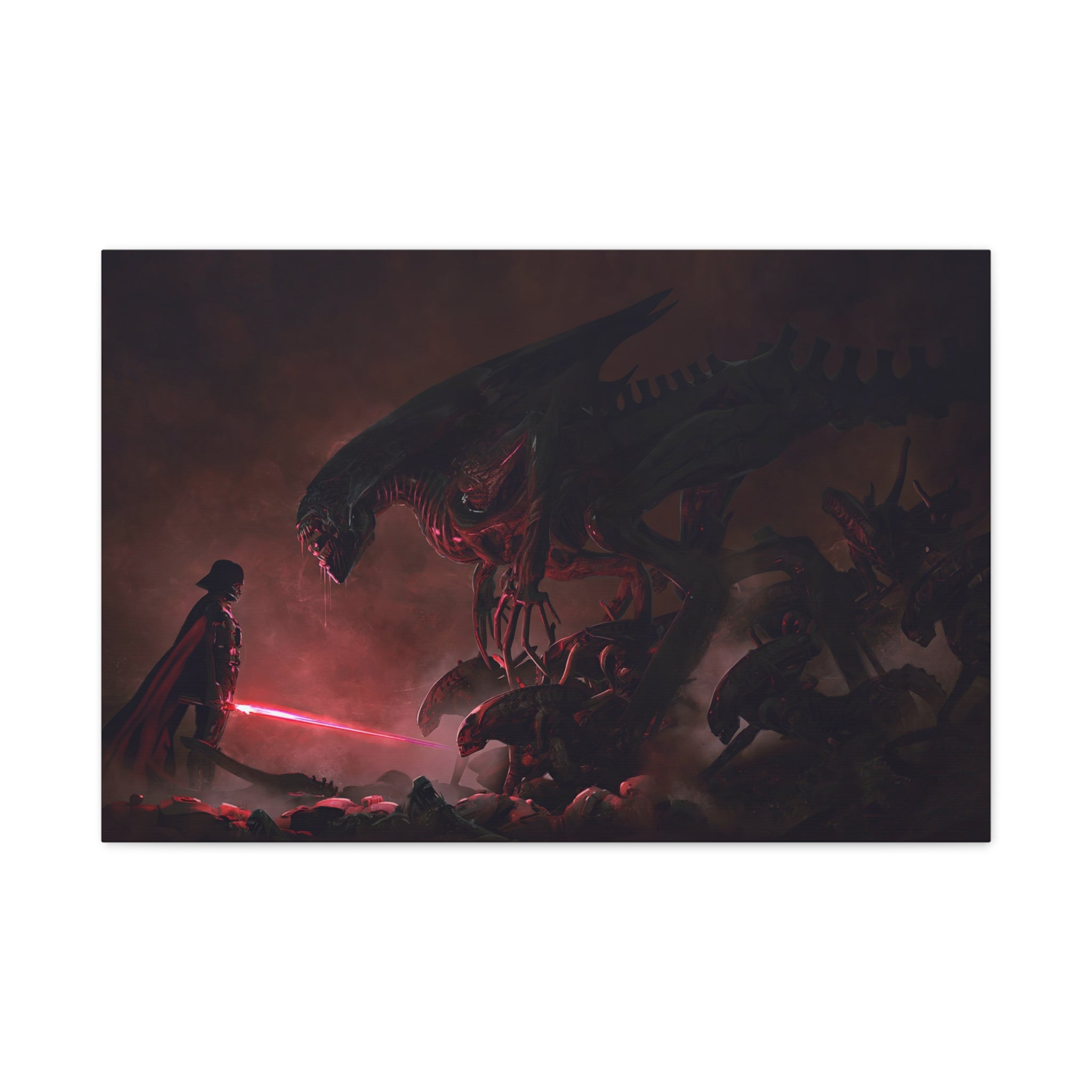canvas-print-darth-vader-vs-aliens-xenomorph-star-wars-matte-canvas-stretched-1-25-wall-art-decor-home-office-decoration-sci-