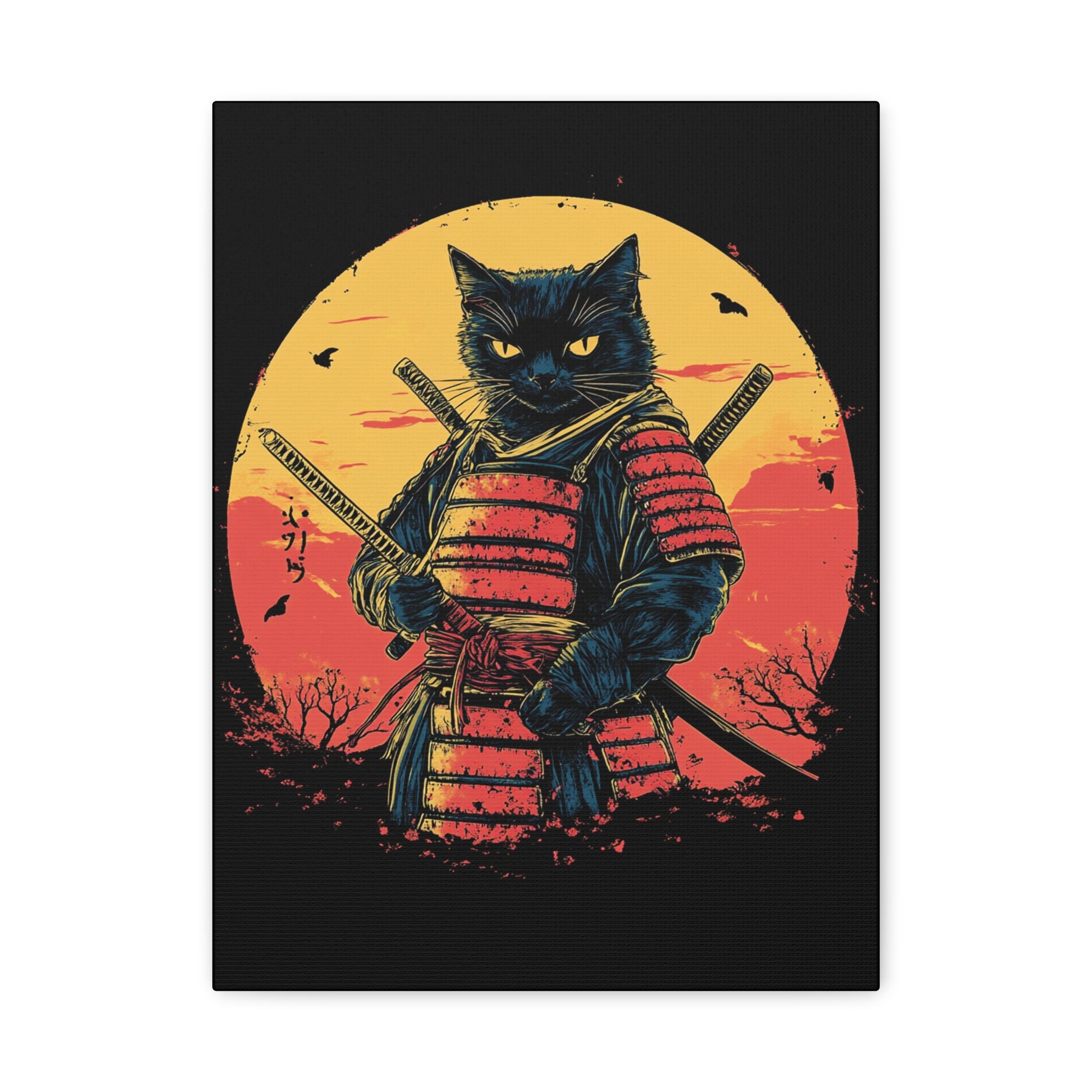 canvas-wall-art-samurai-cat-japanese-style-sunset-retro-wall-decor-stretched-matte-canvas-wall-hanging-home-decor-retro-wall-