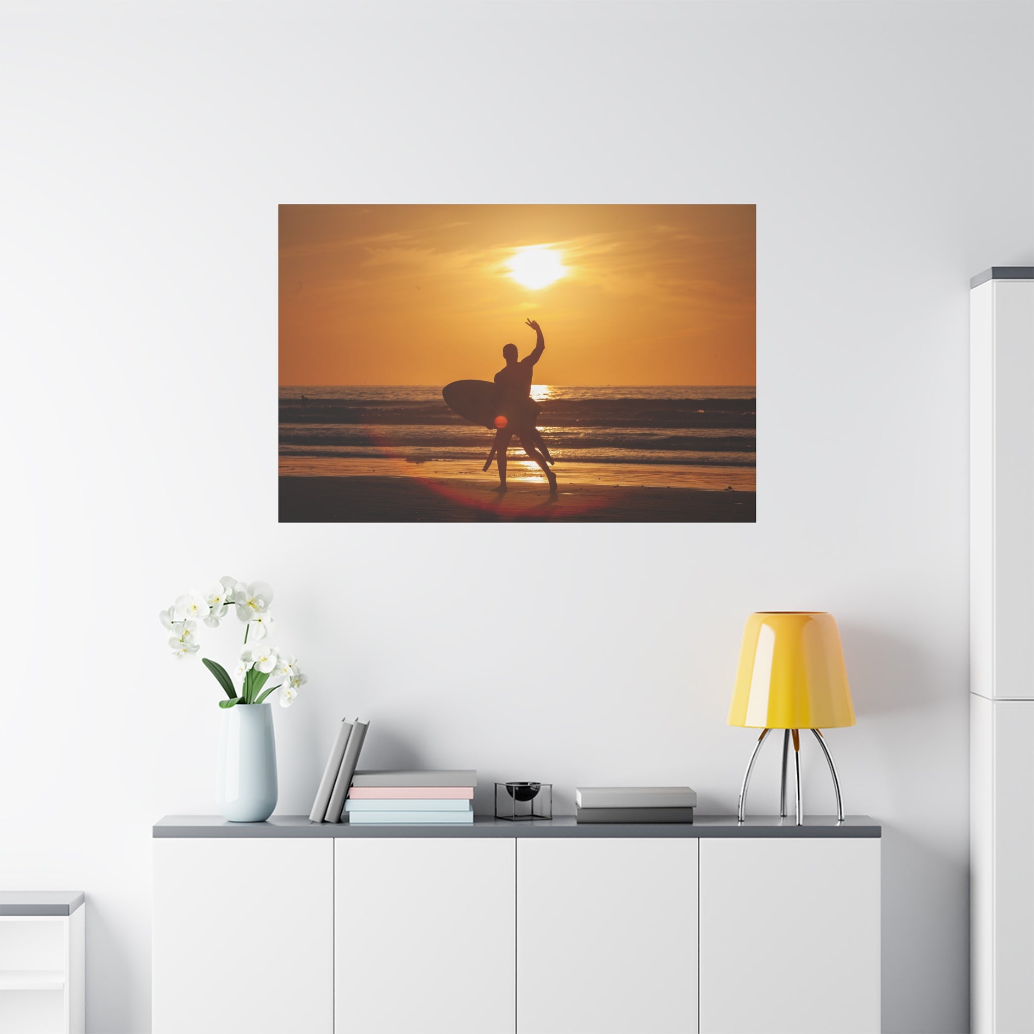 canvas-wall-art-print-beach-surfing-sunset-silhouette-decor-matte-stretched-coastal-home-decoration-ocean-waves-picture