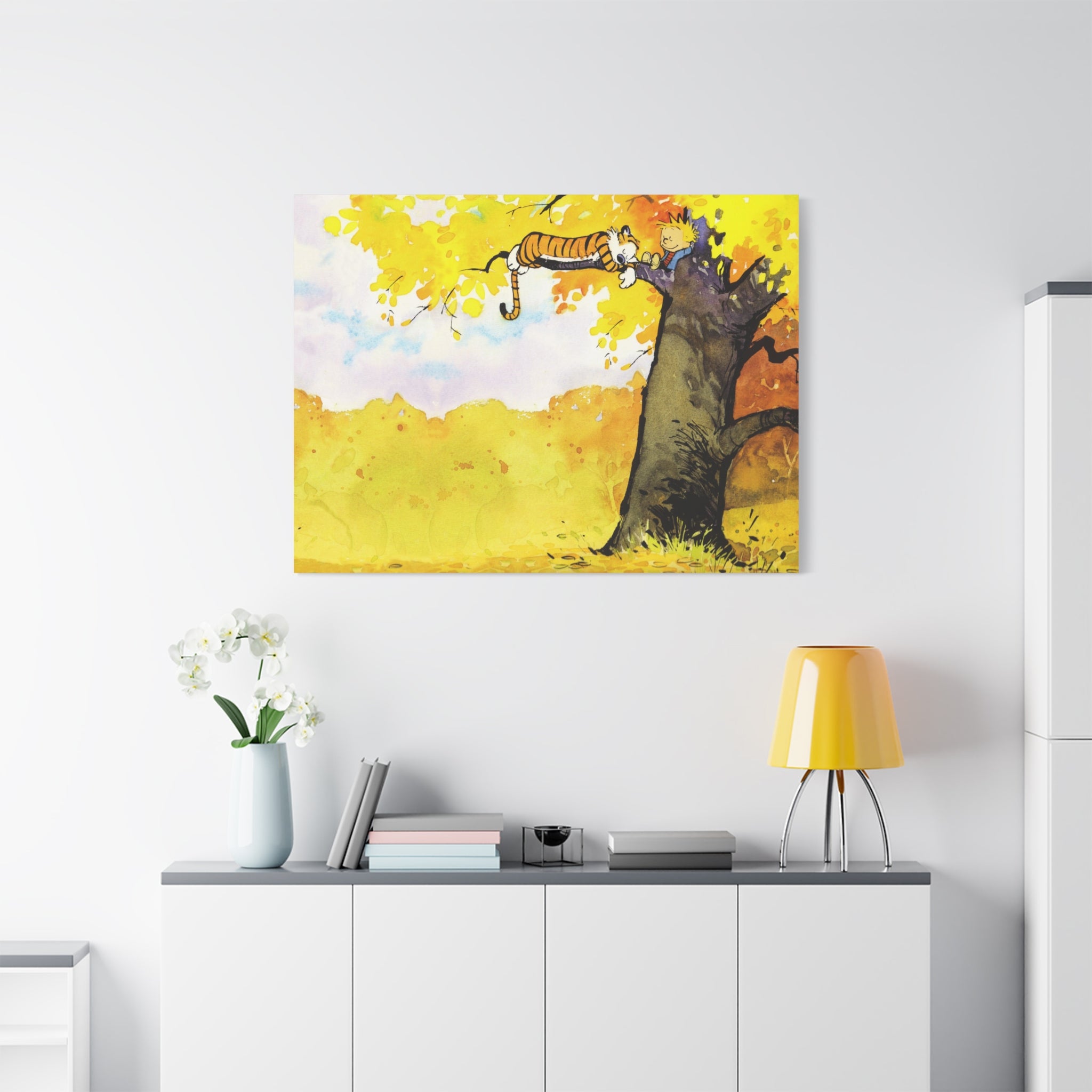 Calvin and Hobbes Canvas Wall Art - Nostalgic Comic Strip Canvas for Kids Room & Nursery Decor - Friendship Adventure Theme Print