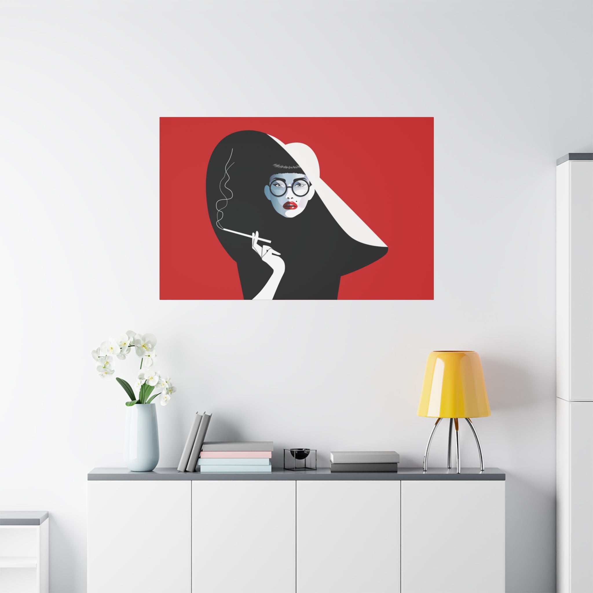 canvas-print-woman-smoking-cigarettes-wall-decor-woman-with-a-hat-style-stretched-matte-canvas-home-decor-living-room