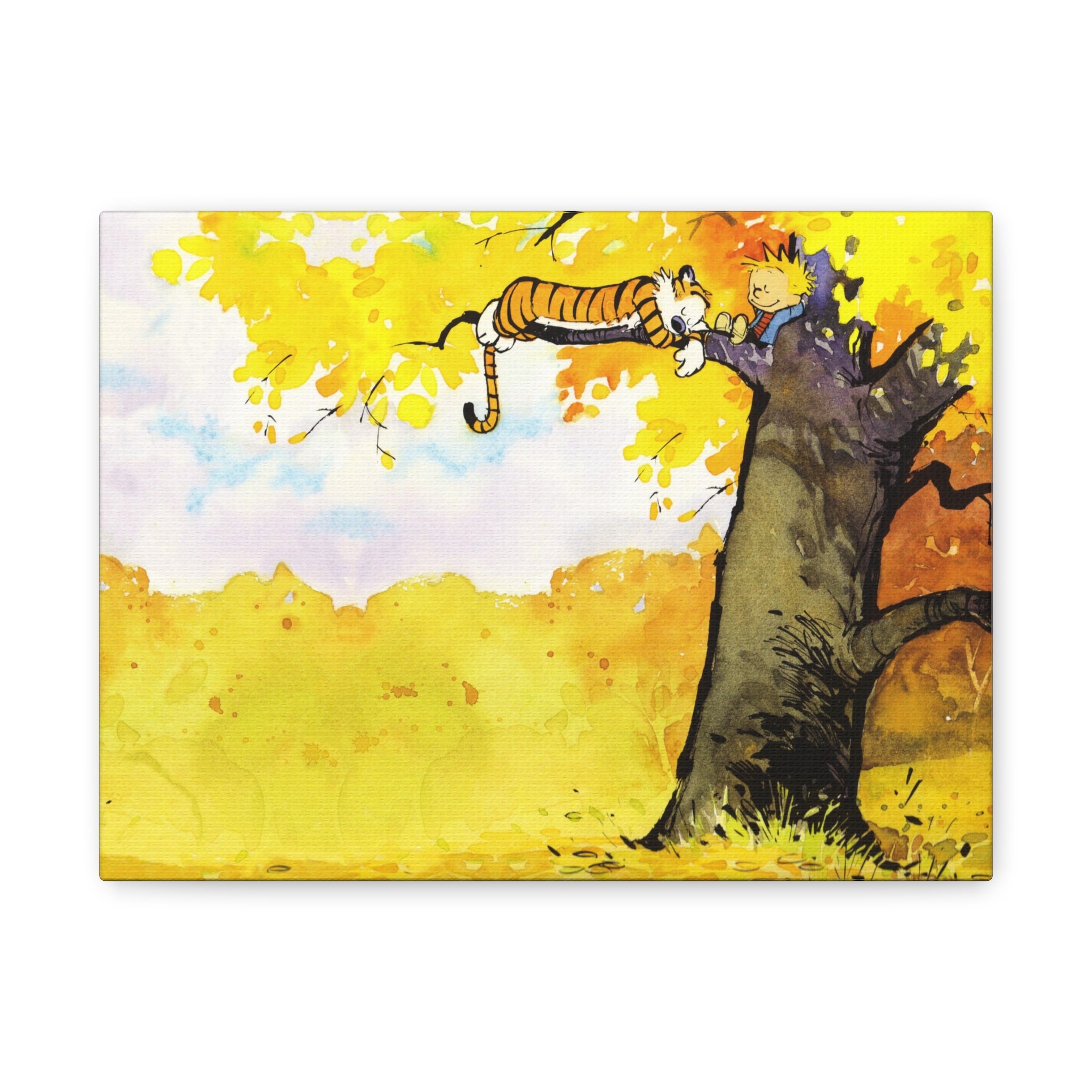 Calvin and Hobbes Canvas Wall Art - Nostalgic Comic Strip Canvas for Kids Room & Nursery Decor - Friendship Adventure Theme Print