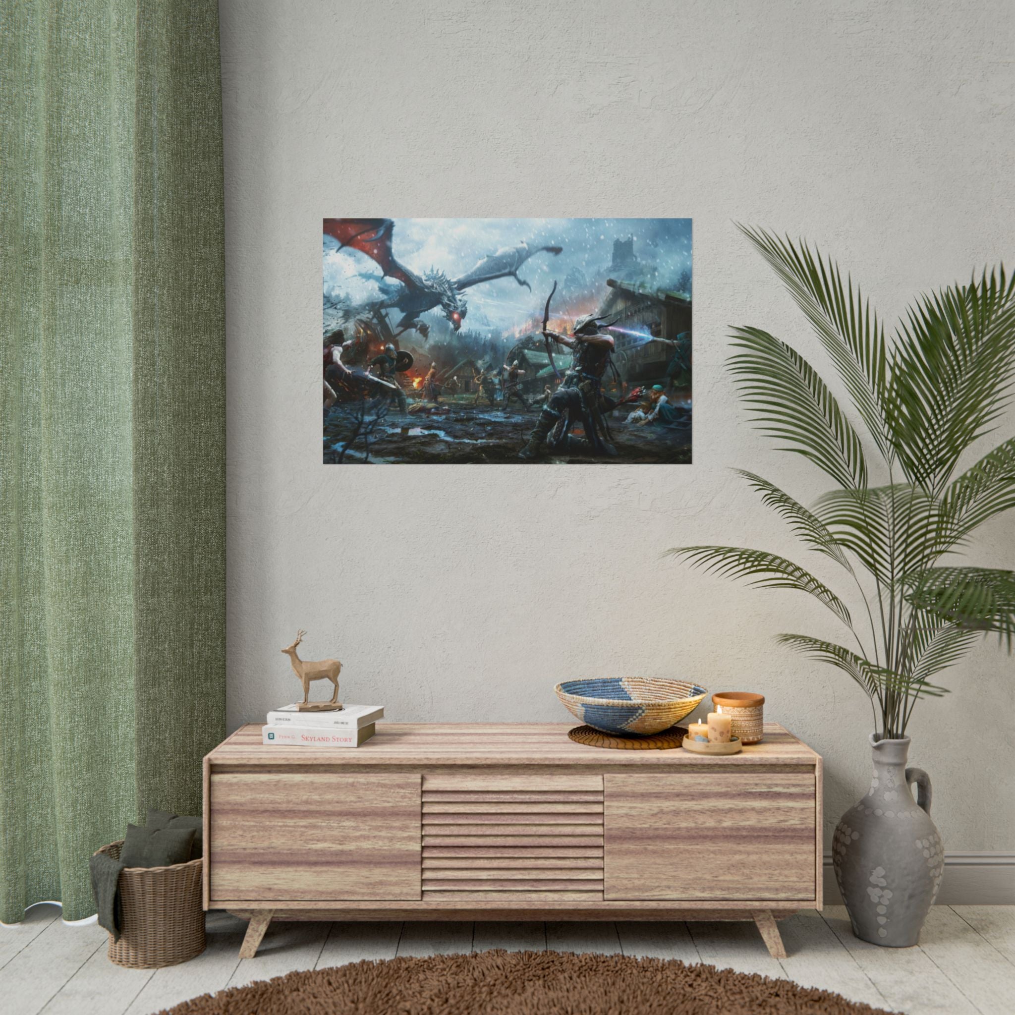 the-elder-scrolls-skyrim-poster-wall-art-dragon-archer-game-poster-print-room-decor-viking-warrior-gaming-wall