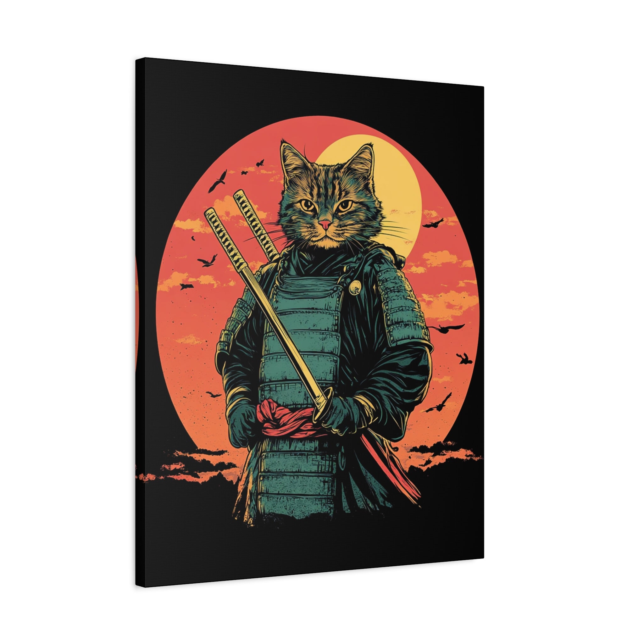 canvas-wall-art-samurai-cat-japanese-style-sunset-retro-wall-decor-stretched-matte-canvas-wall-hanging-home-decor-retro-wall-