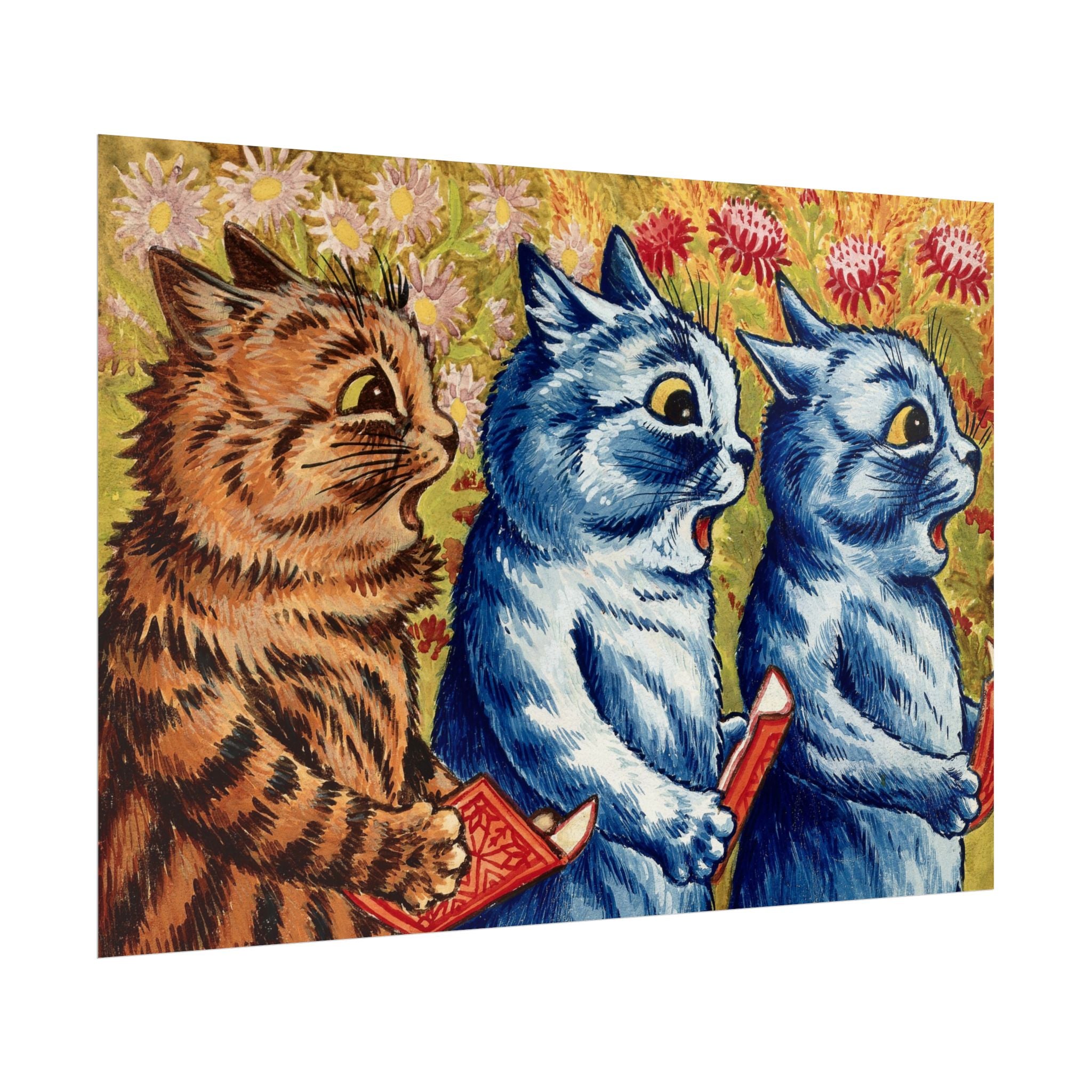 louis-wain-cat-poster-print-gouache-art-three-cats-singing-wall-decor-cat-print-home-office-decoration-unique-cat-louis-wain-