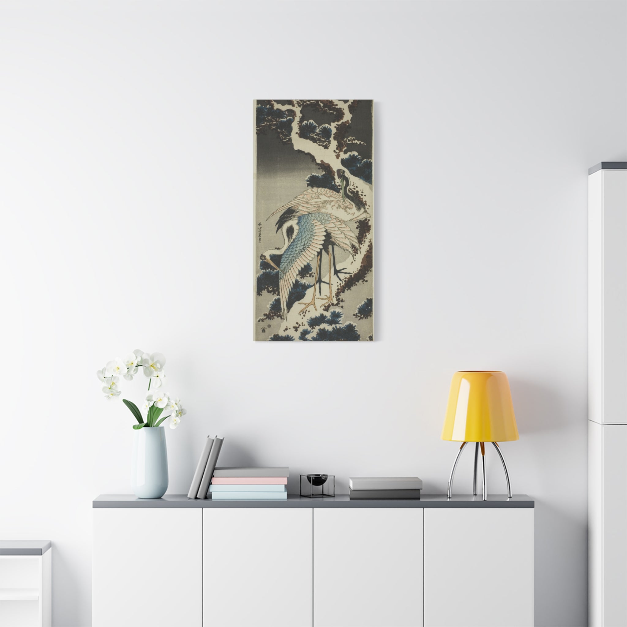 canvas-print-cranes-on-snow-covered-pine-katsushika-hokusai-art-japanese-art-decor-japanese-wall-art-matte-canvas